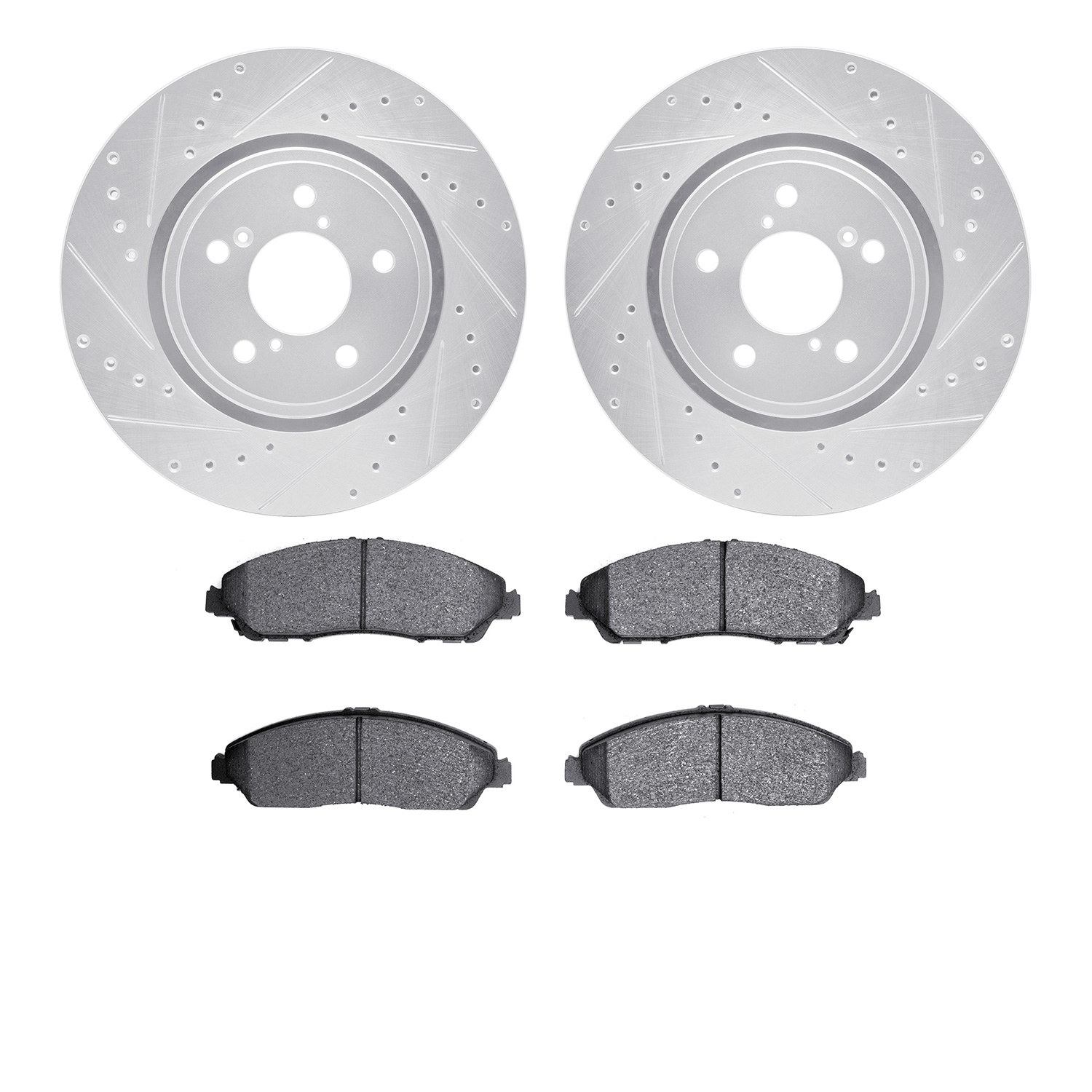 7502-58039 Drilled/Slotted Brake Rotors w/5000 Advanced Brake Pads Kit [Silver], 2017-2020 Acura/Honda, Position: Front