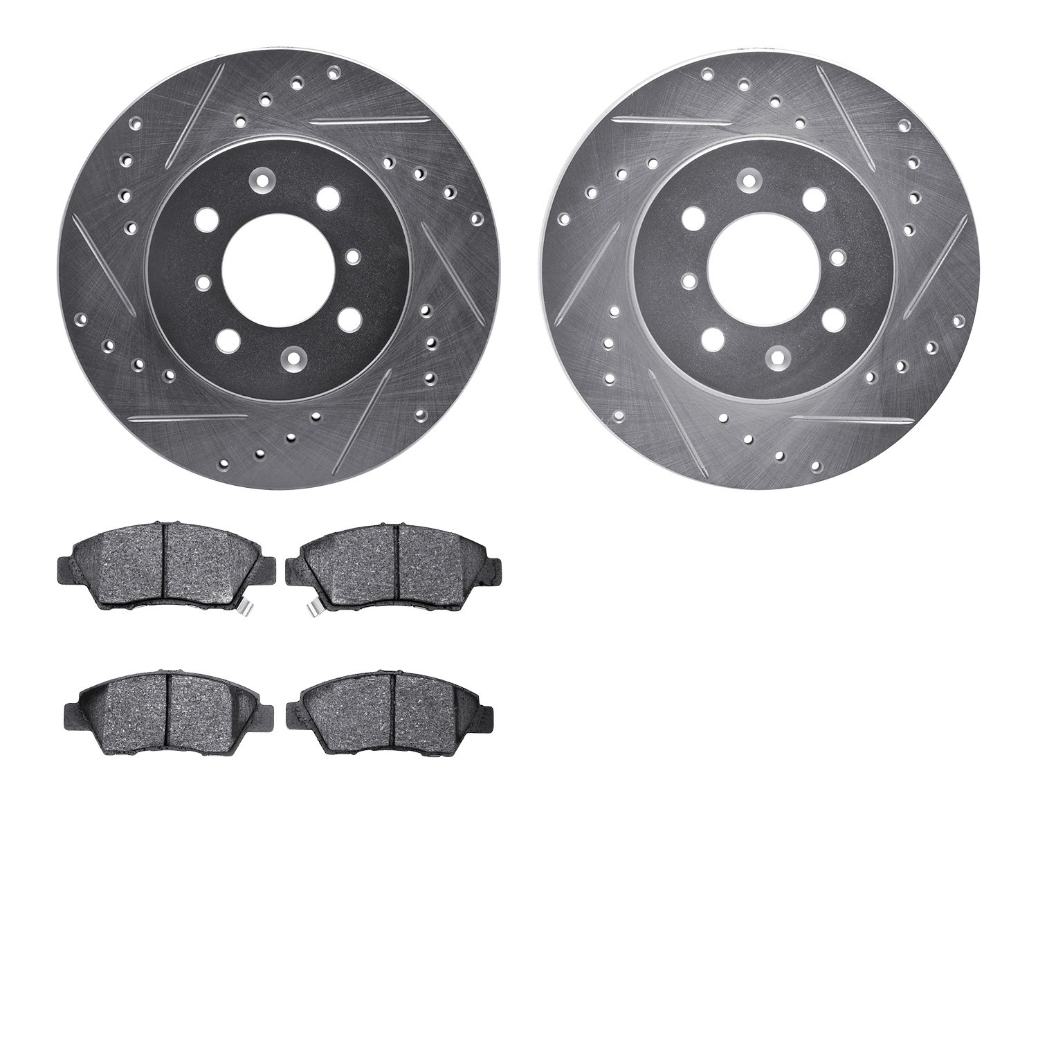 7502-59014 Drilled/Slotted Brake Rotors w/5000 Advanced Brake Pads Kit [Silver], 2009-2014 Acura/Honda, Position: Front