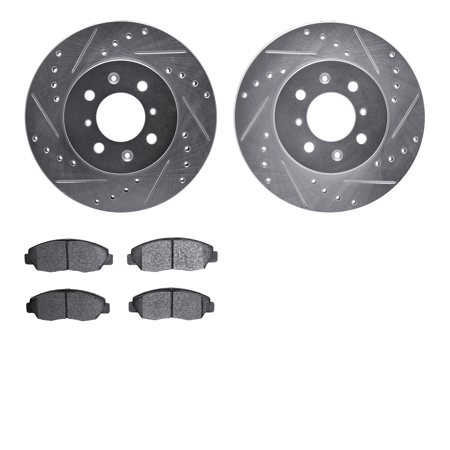 7502-59015 Drilled/Slotted Brake Rotors w/5000 Advanced Brake Pads Kit [Silver], 1996-2014 Acura/Honda, Position: Front