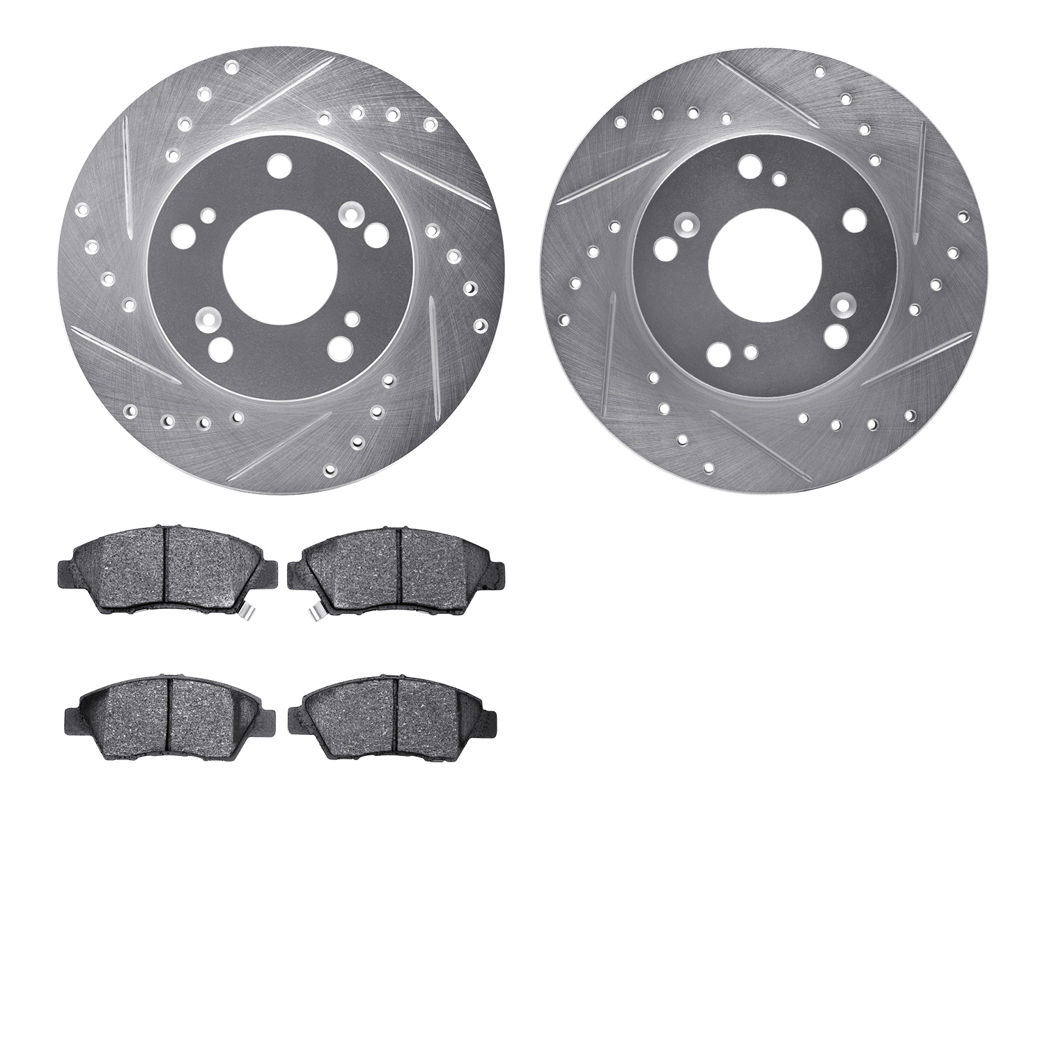 7502-59032 Drilled/Slotted Brake Rotors w/5000 Advanced Brake Pads Kit [Silver], 2011-2015 Acura/Honda, Position: Front
