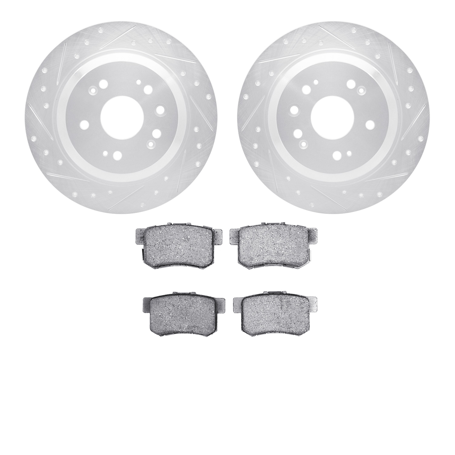 7502-59037 Drilled/Slotted Brake Rotors w/5000 Advanced Brake Pads Kit [Silver], 2010-2015 Acura/Honda, Position: Rear