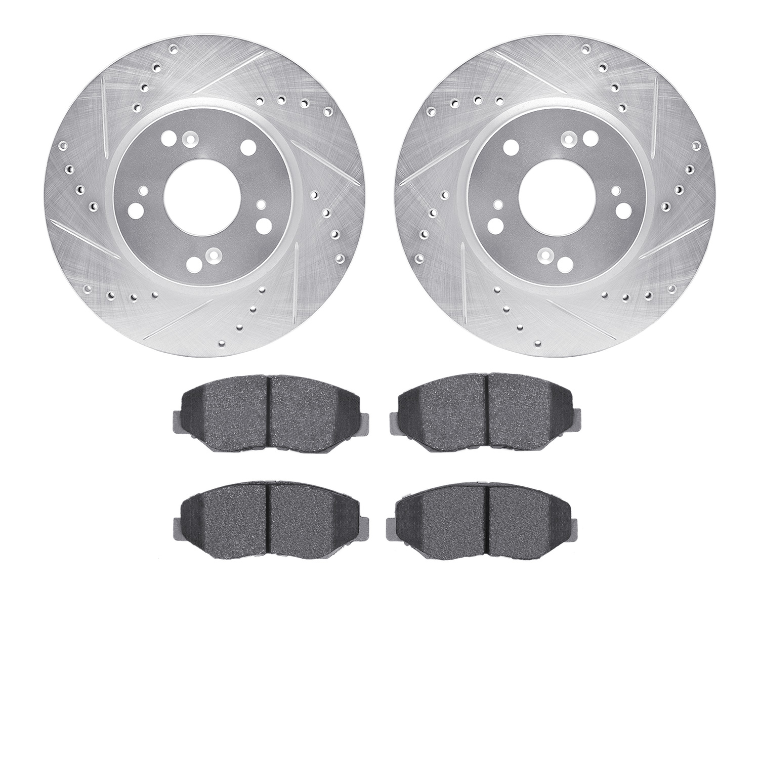 7502-59038 Drilled/Slotted Brake Rotors w/5000 Advanced Brake Pads Kit [Silver], 2013-2014 Acura/Honda, Position: Front