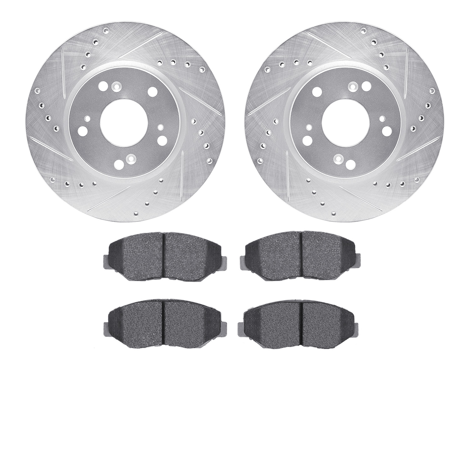 7502-59039 Drilled/Slotted Brake Rotors w/5000 Advanced Brake Pads Kit [Silver], 2003-2017 Acura/Honda, Position: Front