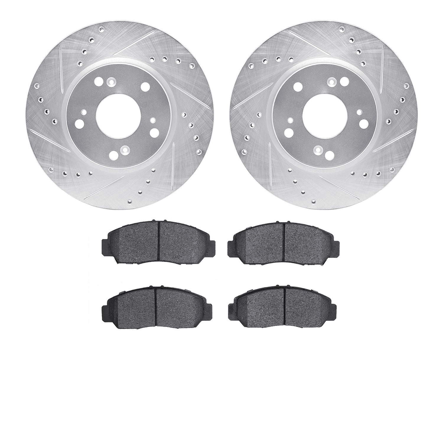 7502-59040 Drilled/Slotted Brake Rotors w/5000 Advanced Brake Pads Kit [Silver], 2013-2015 Acura/Honda, Position: Front