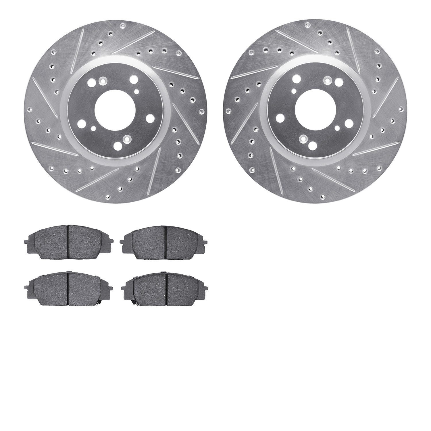7502-59056 Drilled/Slotted Brake Rotors w/5000 Advanced Brake Pads Kit [Silver], 2006-2011 Acura/Honda, Position: Front