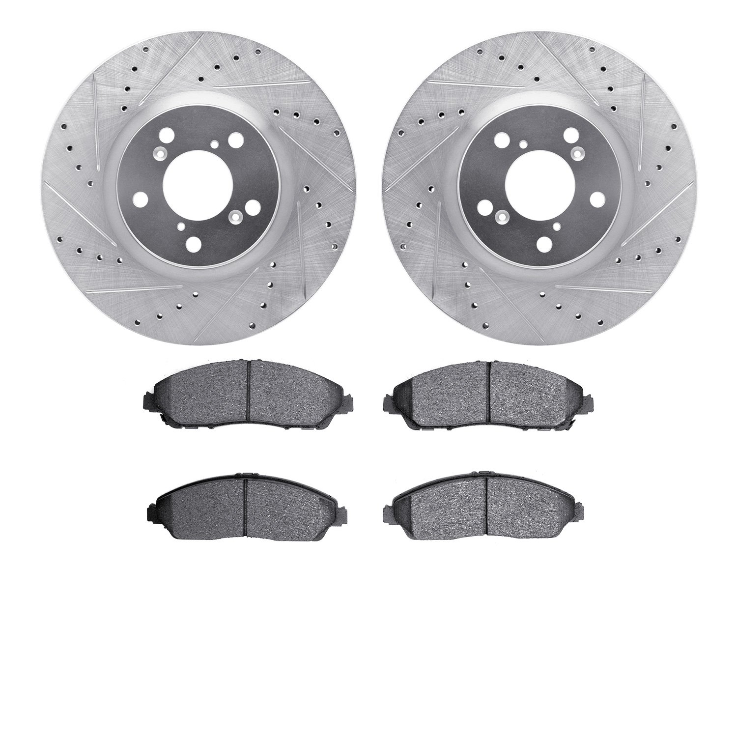 7502-59072 Drilled/Slotted Brake Rotors w/5000 Advanced Brake Pads Kit [Silver], 2014-2020 Acura/Honda, Position: Front