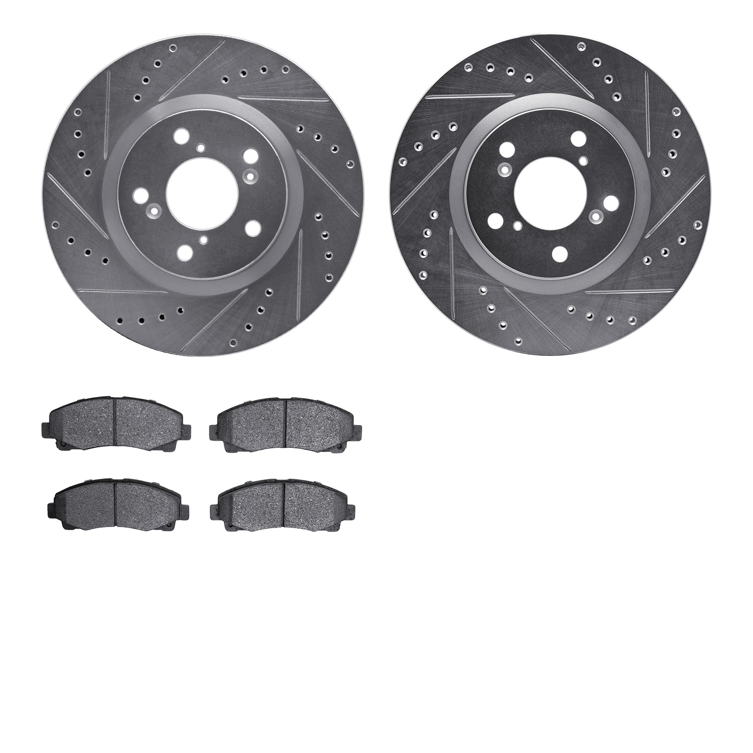 7502-59079 Drilled/Slotted Brake Rotors w/5000 Advanced Brake Pads Kit [Silver], 2009-2014 Acura/Honda, Position: Front