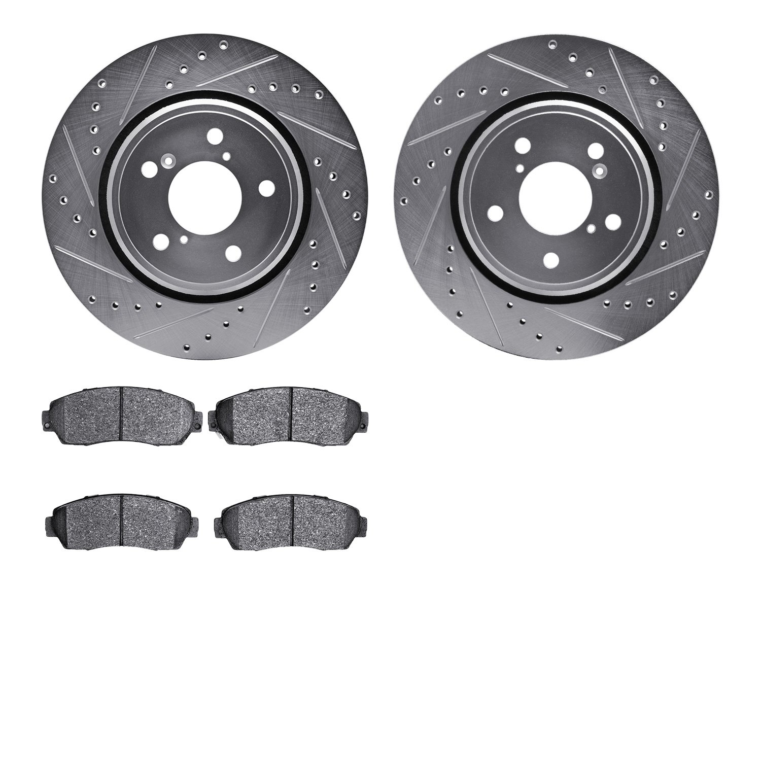7502-59082 Drilled/Slotted Brake Rotors w/5000 Advanced Brake Pads Kit [Silver], Fits Select Acura/Honda, Position: Front