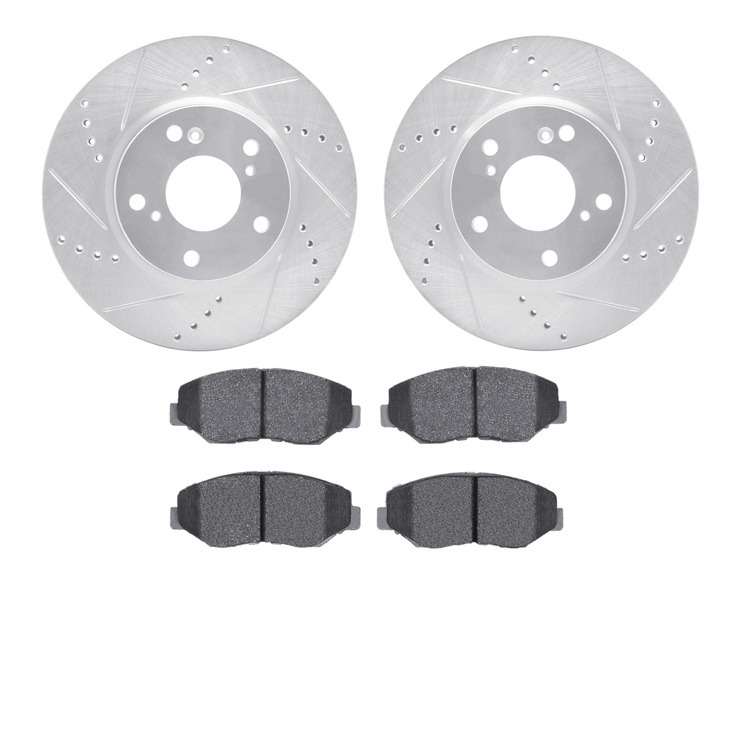 7502-59091 Drilled/Slotted Brake Rotors w/5000 Advanced Brake Pads Kit [Silver], 2016-2021 Acura/Honda, Position: Front