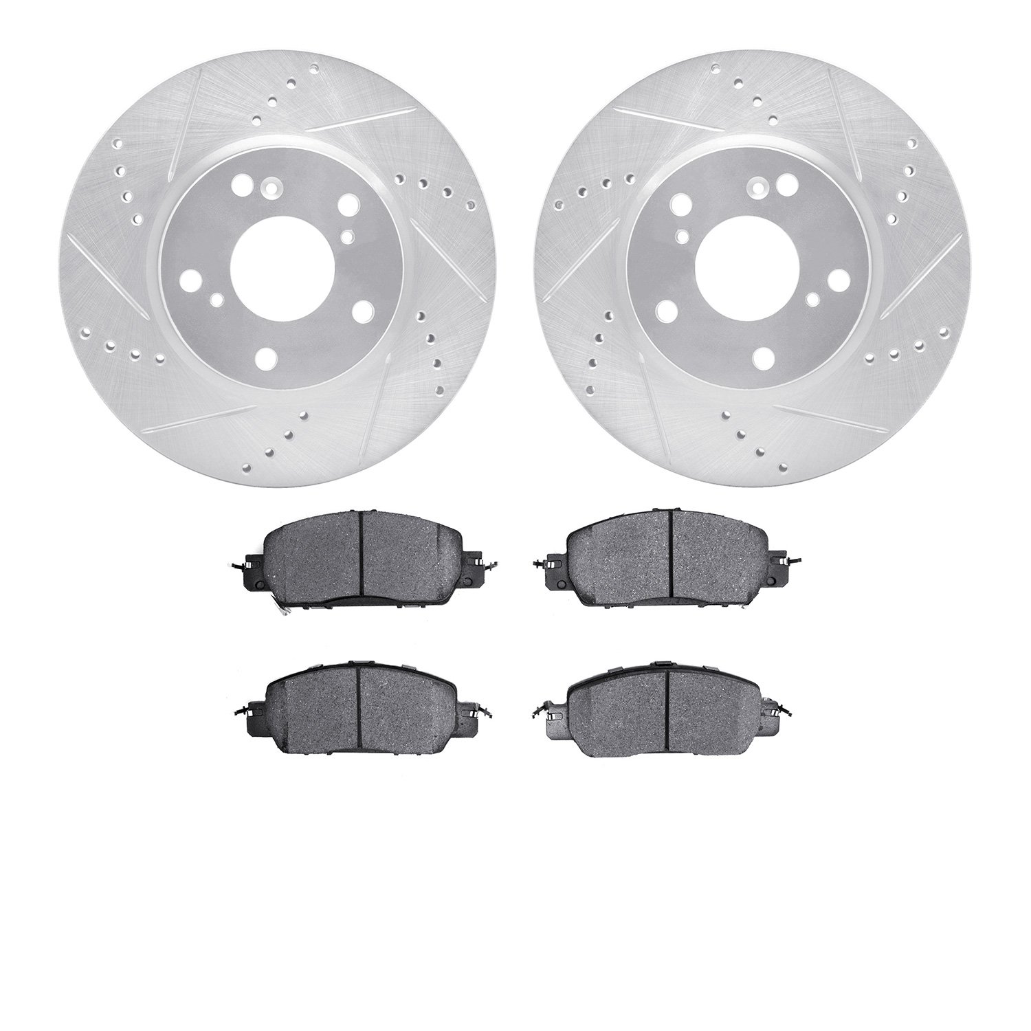 7502-59095 Drilled/Slotted Brake Rotors w/5000 Advanced Brake Pads Kit [Silver], 2016-2017 Acura/Honda, Position: Front