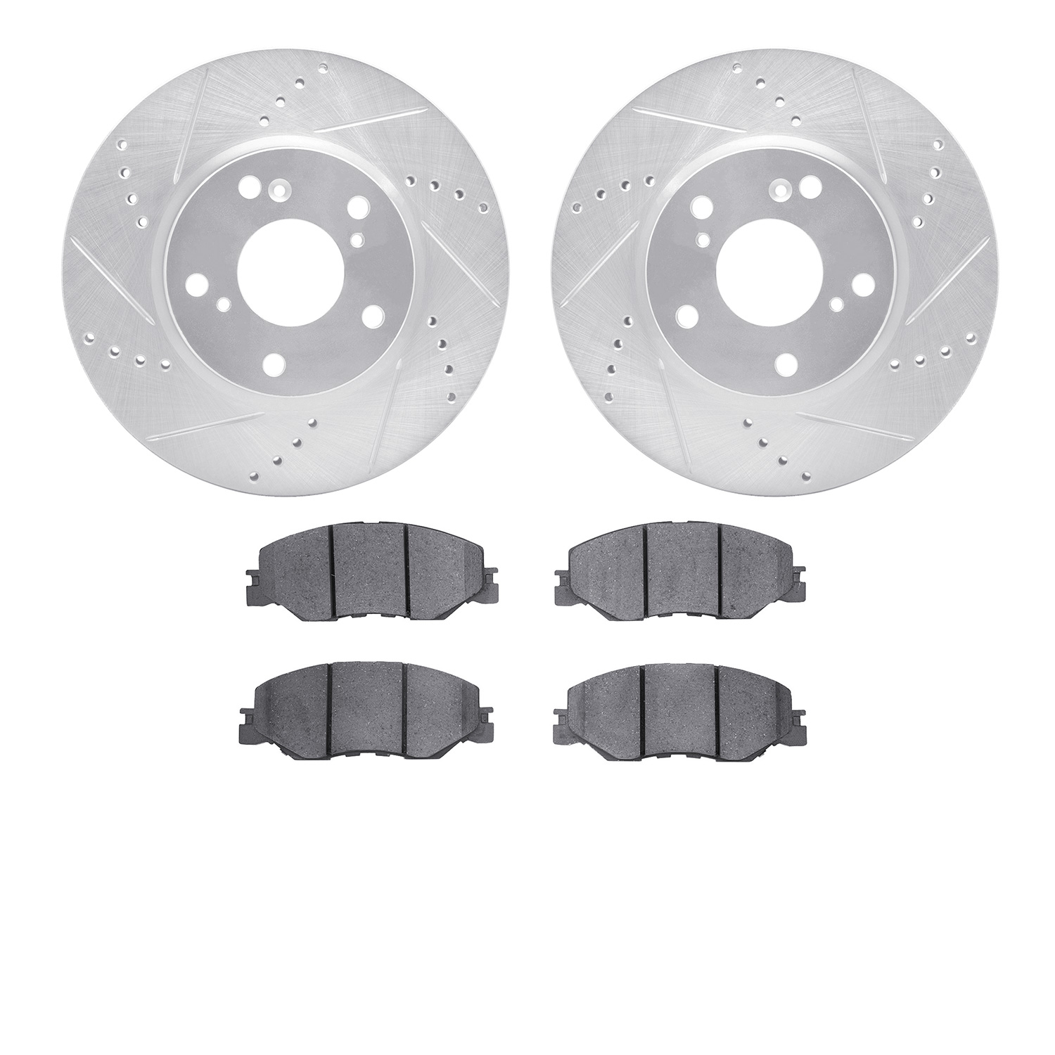 7502-59097 Drilled/Slotted Brake Rotors w/5000 Advanced Brake Pads Kit [Silver], Fits Select Acura/Honda, Position: Front