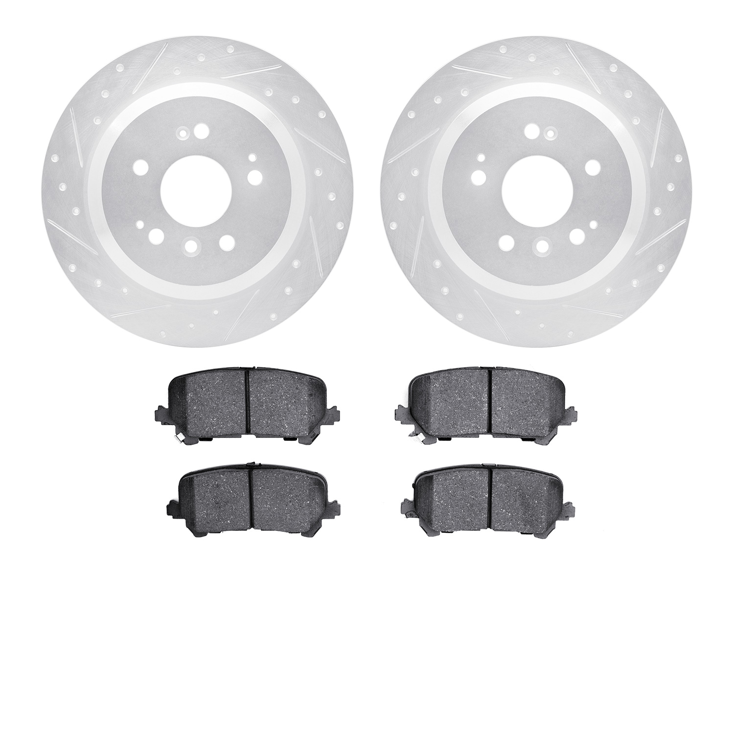 7502-59103 Drilled/Slotted Brake Rotors w/5000 Advanced Brake Pads Kit [Silver], Fits Select Acura/Honda, Position: Rear