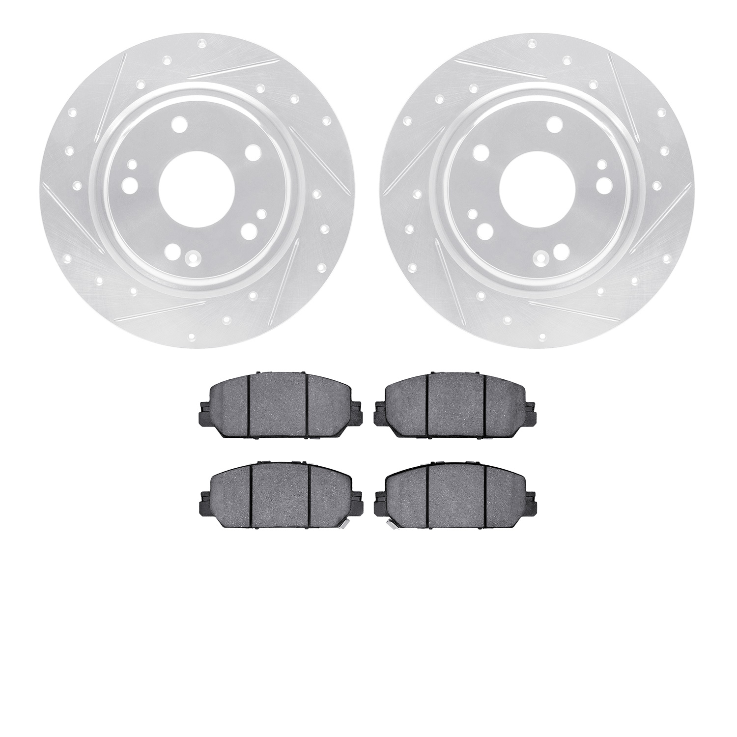 7502-59106 Drilled/Slotted Brake Rotors w/5000 Advanced Brake Pads Kit [Silver], Fits Select Acura/Honda, Position: Front