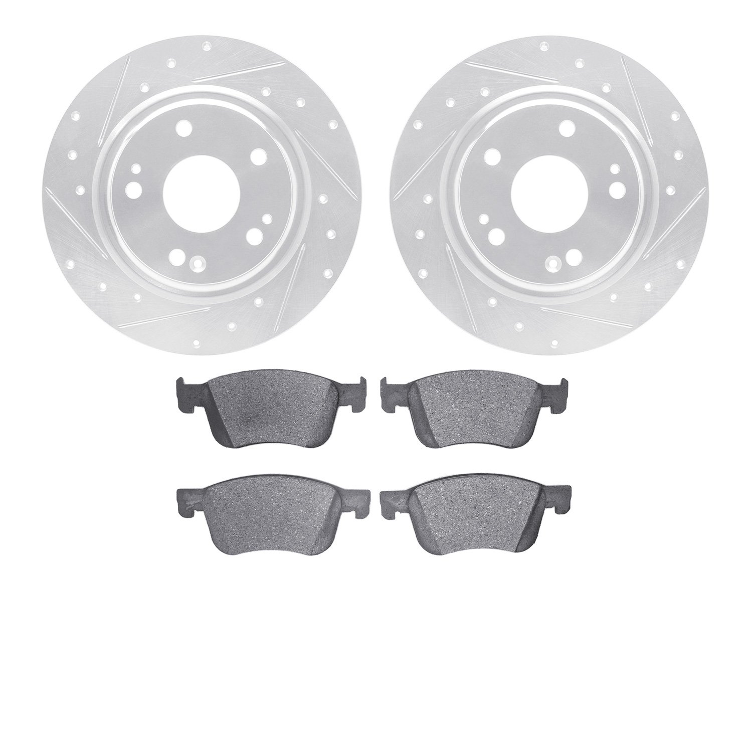 7502-59108 Drilled/Slotted Brake Rotors w/5000 Advanced Brake Pads Kit [Silver], Fits Select Acura/Honda, Position: Front