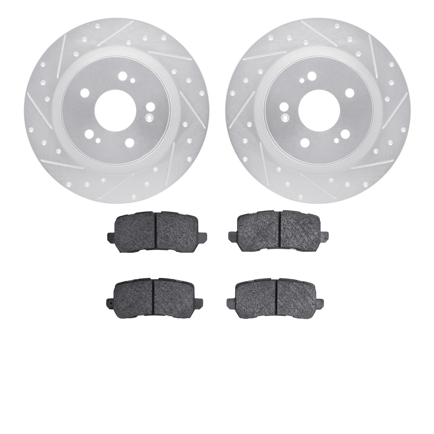 7502-59113 Drilled/Slotted Brake Rotors w/5000 Advanced Brake Pads Kit [Silver], Fits Select Acura/Honda, Position: Rear