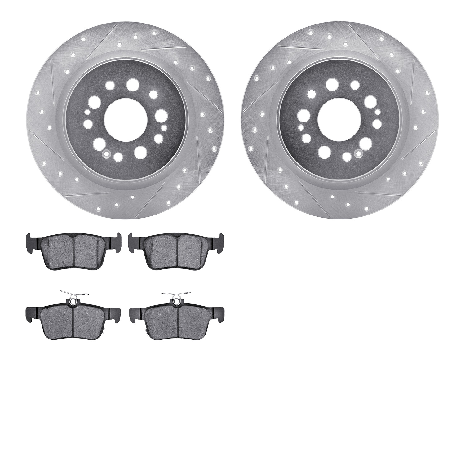 7502-59120 Drilled/Slotted Brake Rotors w/5000 Advanced Brake Pads Kit [Silver], 2019-2019 Acura/Honda, Position: Rear