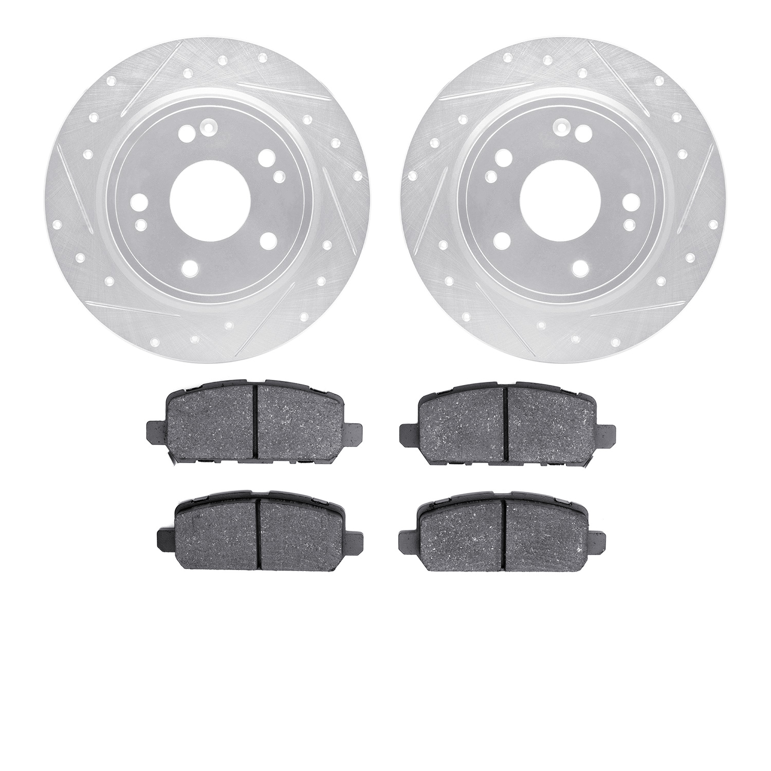 7502-59122 Drilled/Slotted Brake Rotors w/5000 Advanced Brake Pads Kit [Silver], Fits Select Acura/Honda, Position: Rear
