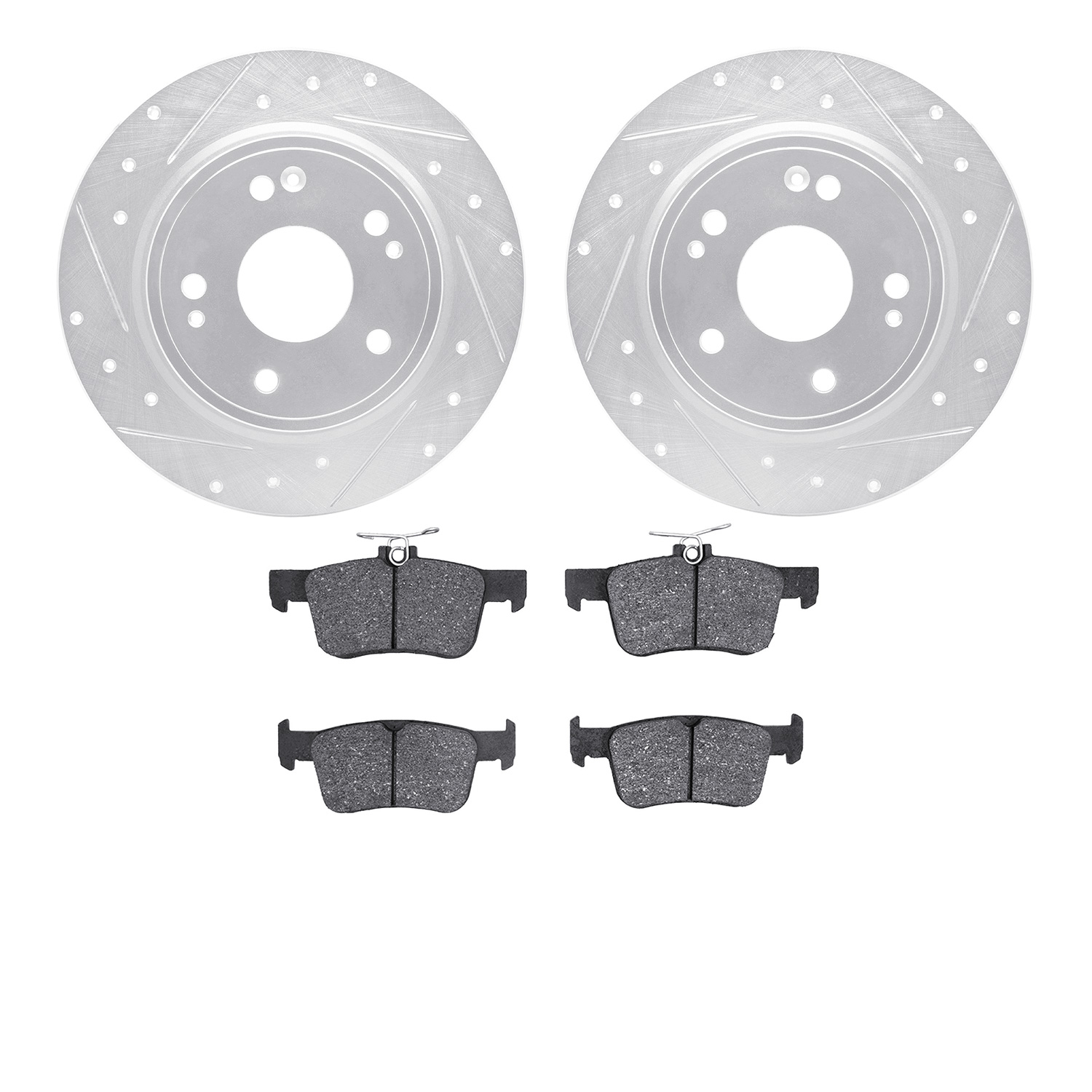 7502-59123 Drilled/Slotted Brake Rotors w/5000 Advanced Brake Pads Kit [Silver], Fits Select Acura/Honda, Position: Rear