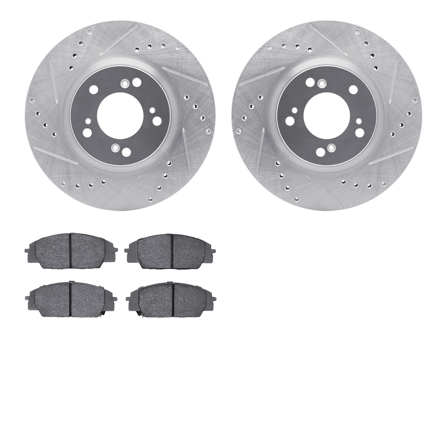 7502-59247 Drilled/Slotted Brake Rotors w/5000 Advanced Brake Pads Kit [Silver], 2000-2009 Acura/Honda, Position: Front