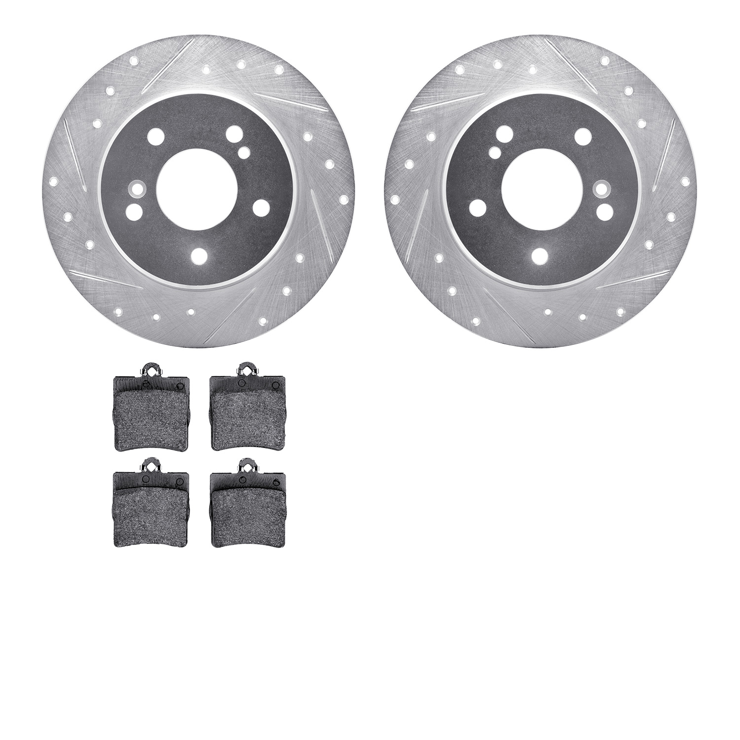 7502-63016 Drilled/Slotted Brake Rotors w/5000 Advanced Brake Pads Kit [Silver], 1996-2015 Multiple Makes/Models, Position: Rear