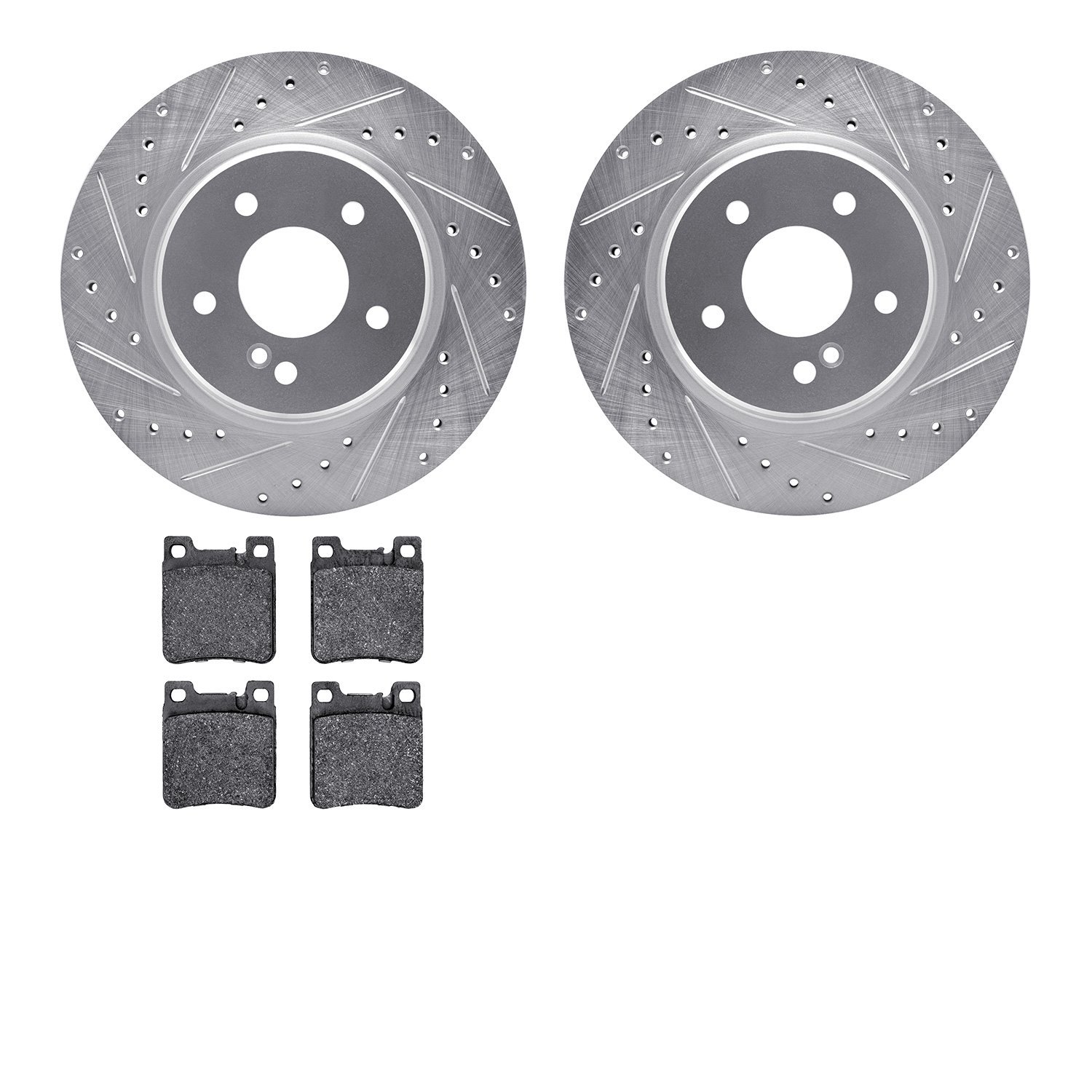 7502-63039 Drilled/Slotted Brake Rotors w/5000 Advanced Brake Pads Kit [Silver], 1998-2009 Multiple Makes/Models, Position: Rear