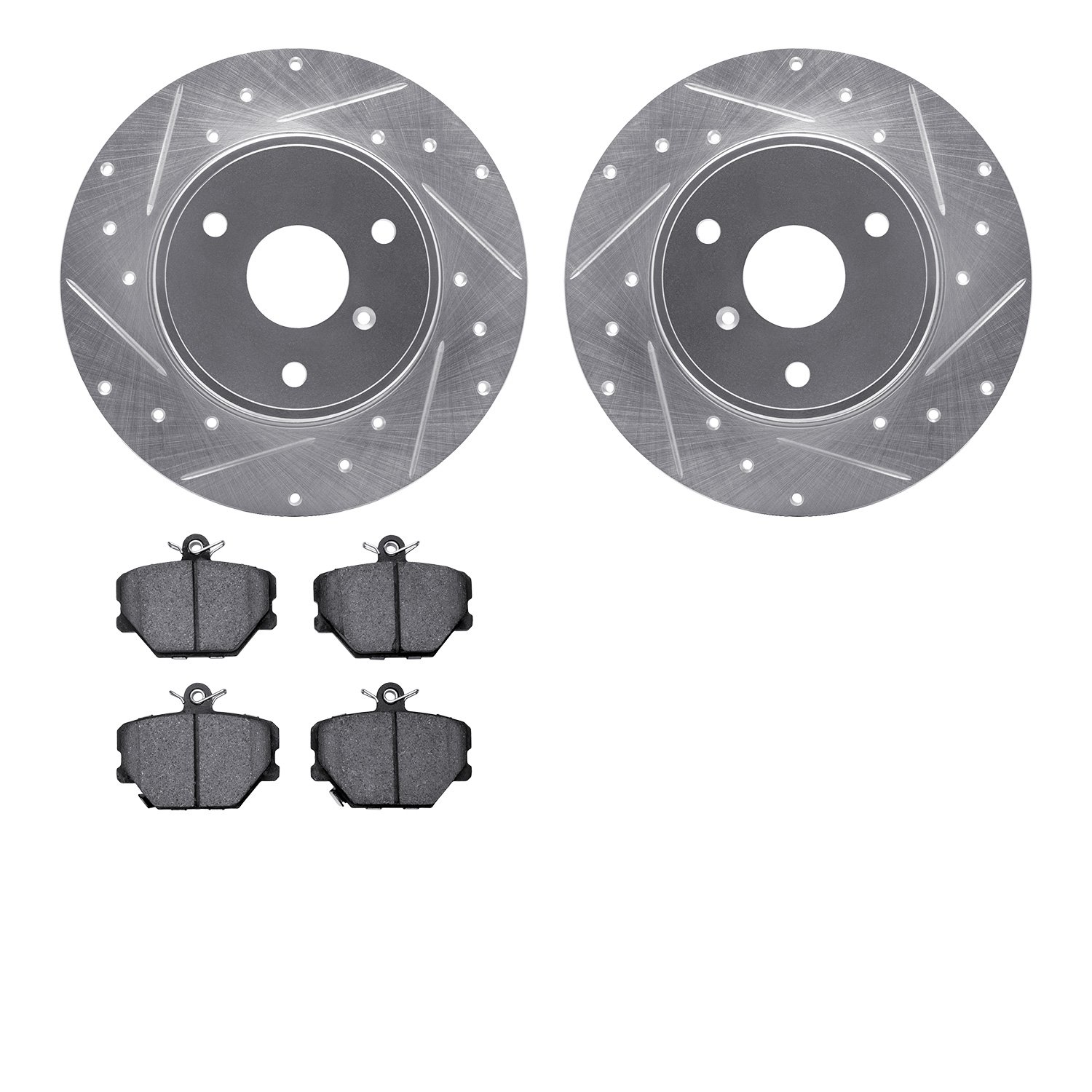 7502-63053 Drilled/Slotted Brake Rotors w/5000 Advanced Brake Pads Kit [Silver], 2005-2016 Smart, Position: Front