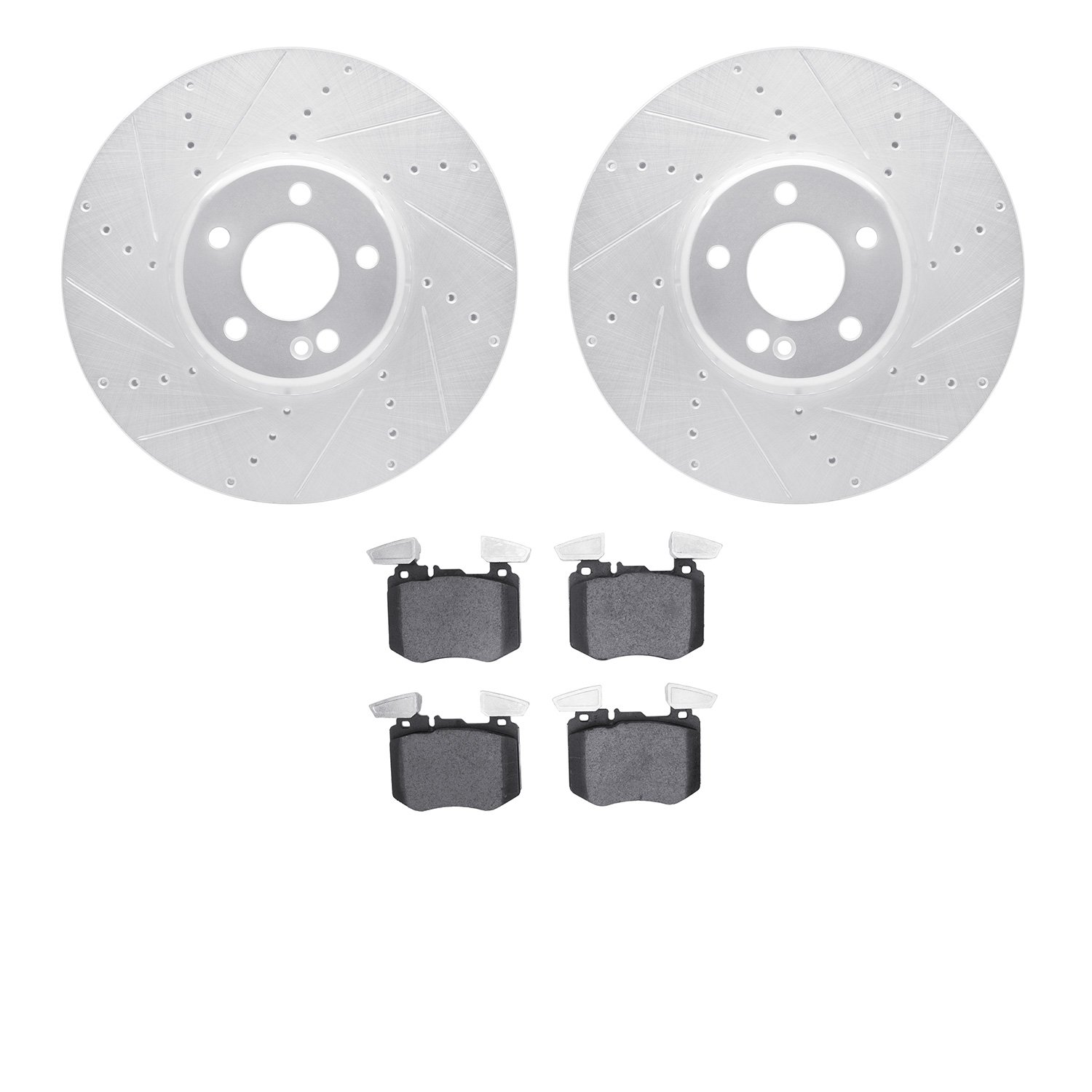 7502-63066 Drilled/Slotted Brake Rotors w/5000 Advanced Brake Pads Kit [Silver], Fits Select Mercedes-Benz, Position: Front