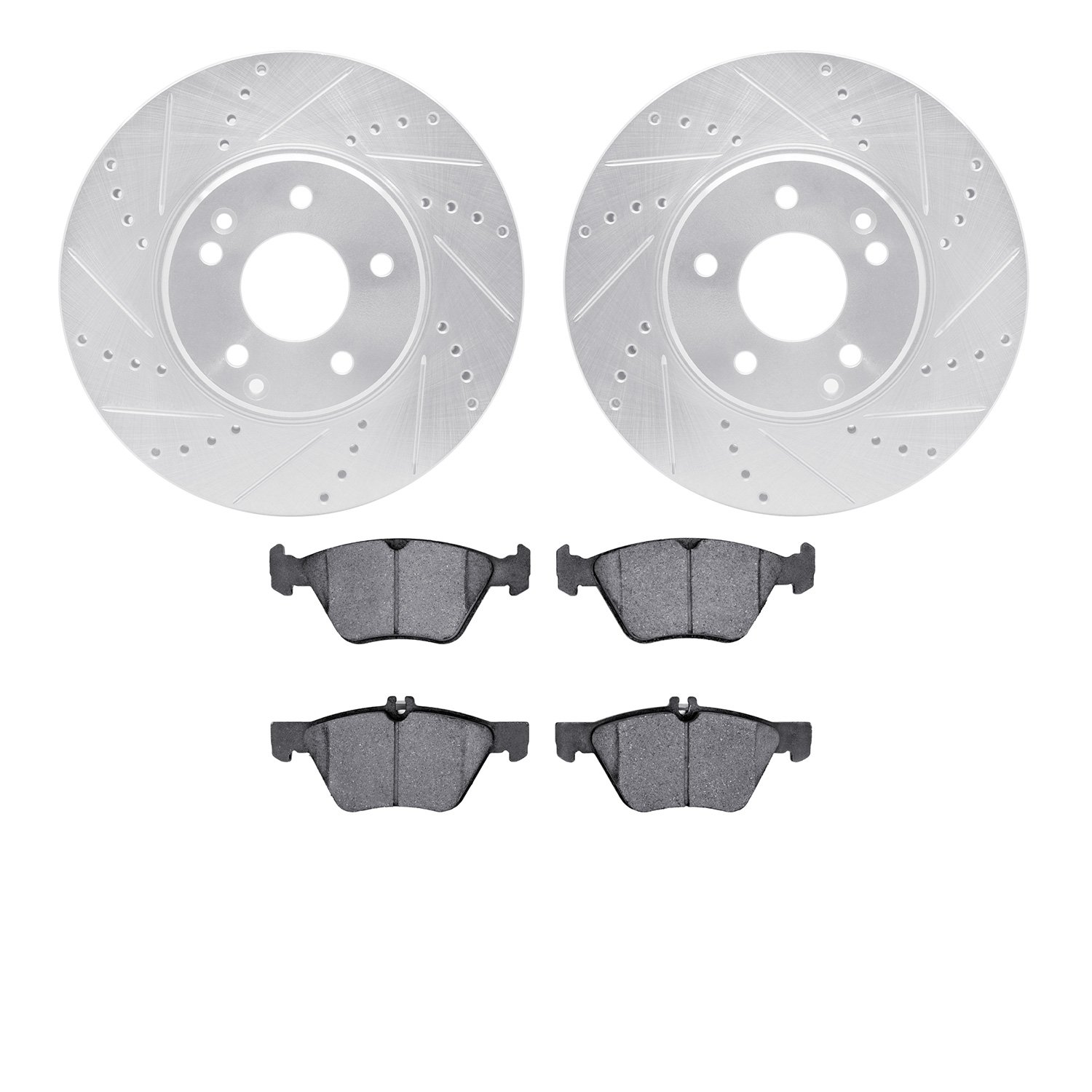 7502-63301 Drilled/Slotted Brake Rotors w/5000 Advanced Brake Pads Kit [Silver], 1996-2008 Multiple Makes/Models, Position: Fron