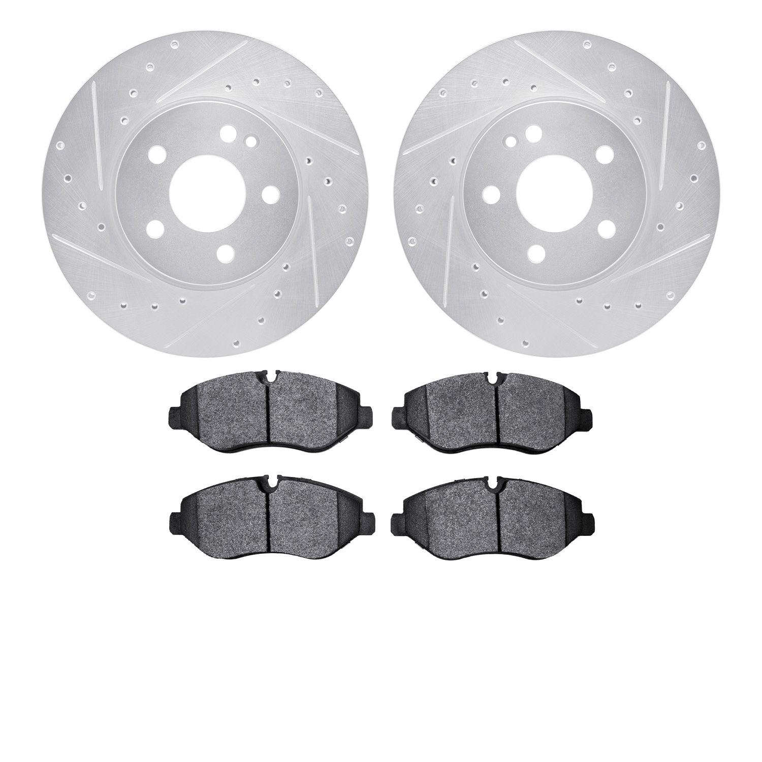 7502-63536 Drilled/Slotted Brake Rotors w/5000 Advanced Brake Pads Kit [Silver], Fits Select Mercedes-Benz, Position: Front