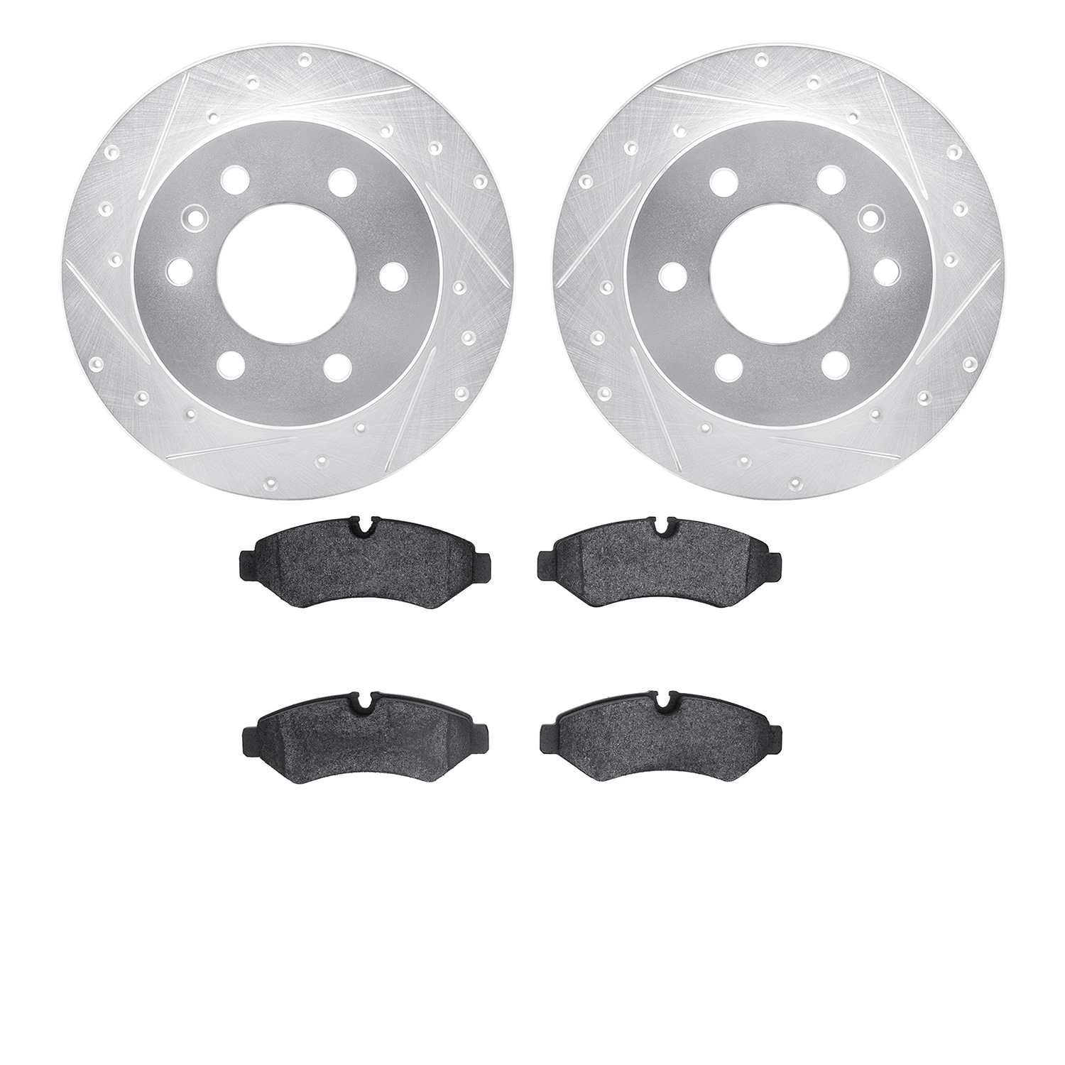 7502-63581 Drilled/Slotted Brake Rotors w/5000 Advanced Brake Pads Kit [Silver], Fits Select Multiple Makes/Models, Position: Re