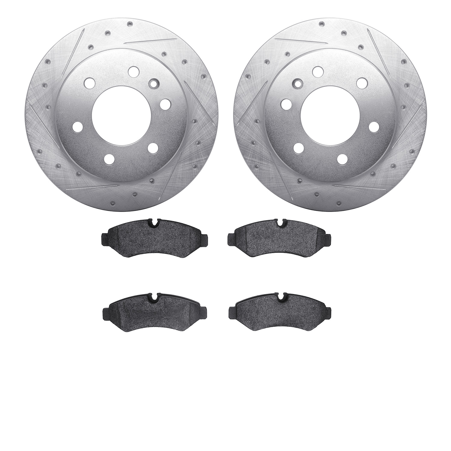 7502-63584 Drilled/Slotted Brake Rotors w/5000 Advanced Brake Pads Kit [Silver], Fits Select Multiple Makes/Models, Position: Re