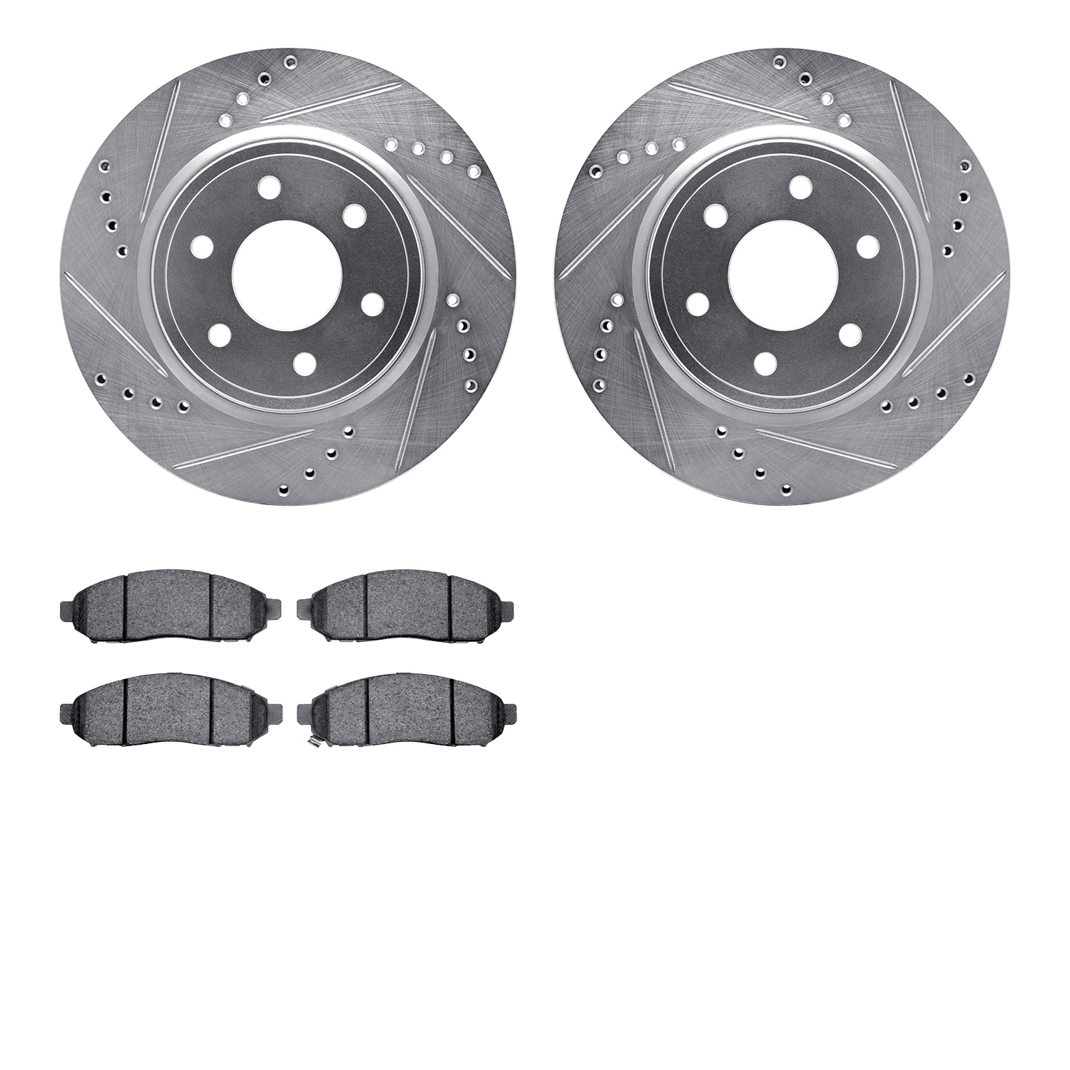 7502-67107 Drilled/Slotted Brake Rotors w/5000 Advanced Brake Pads Kit [Silver], Fits Select Multiple Makes/Models, Position: Fr