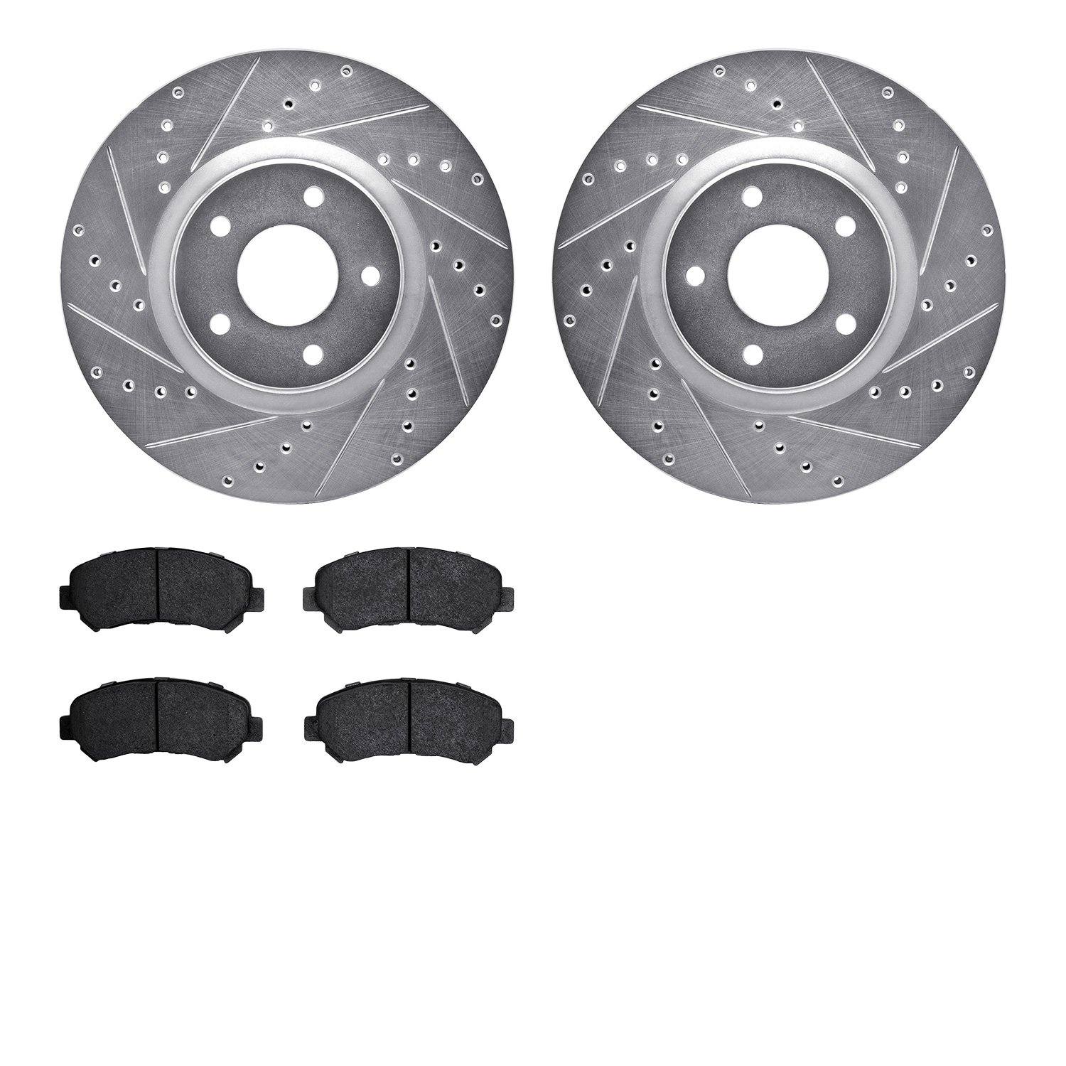 7502-67117 Drilled/Slotted Brake Rotors w/5000 Advanced Brake Pads Kit [Silver], 2007-2017 Infiniti/Nissan, Position: Front
