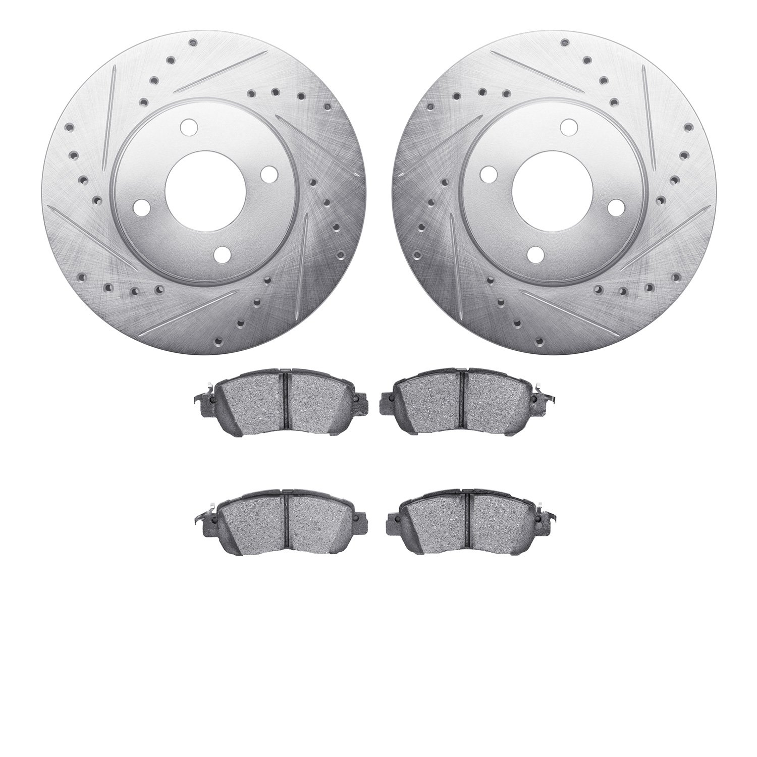 7502-67120 Drilled/Slotted Brake Rotors w/5000 Advanced Brake Pads Kit [Silver], Fits Select Infiniti/Nissan, Position: Front