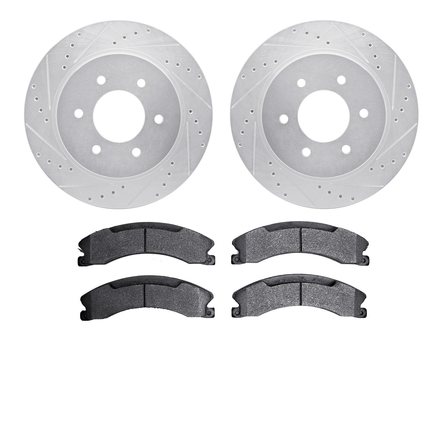 7502-67121 Drilled/Slotted Brake Rotors w/5000 Advanced Brake Pads Kit [Silver], Fits Select Infiniti/Nissan, Position: Front