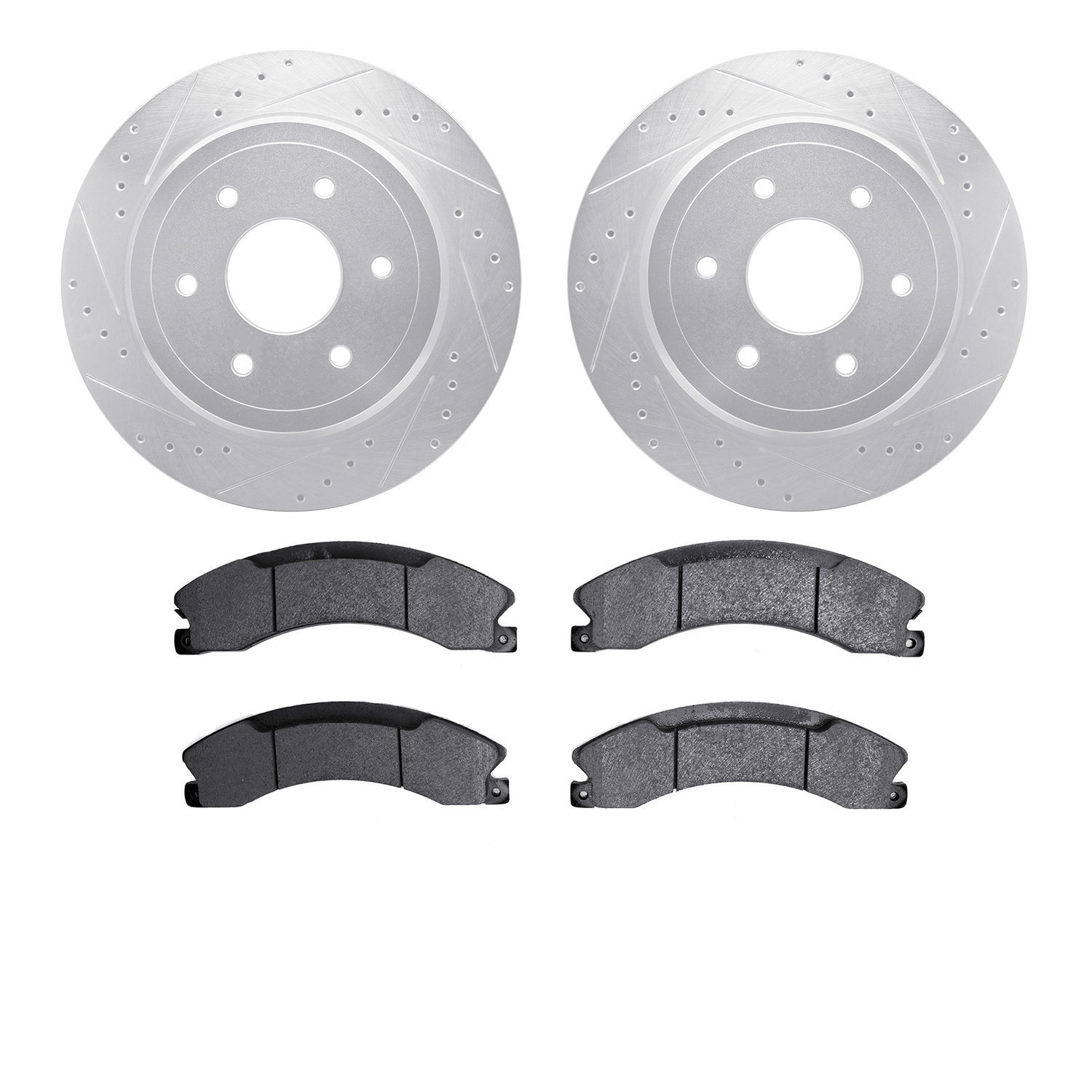 7502-67123 Drilled/Slotted Brake Rotors w/5000 Advanced Brake Pads Kit [Silver], Fits Select Infiniti/Nissan, Position: Rear