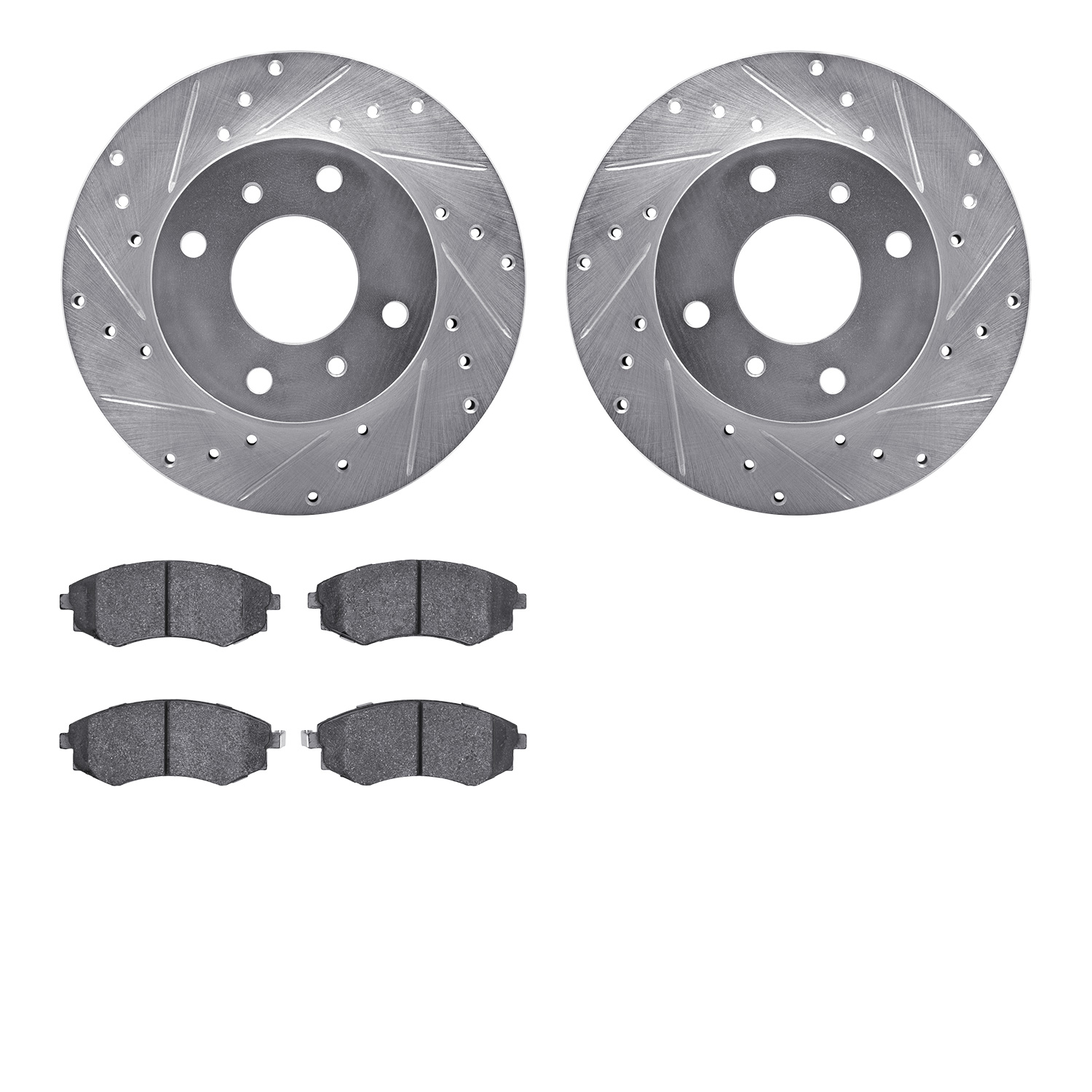 7502-67224 Drilled/Slotted Brake Rotors w/5000 Advanced Brake Pads Kit [Silver], 1989-1996 Infiniti/Nissan, Position: Front