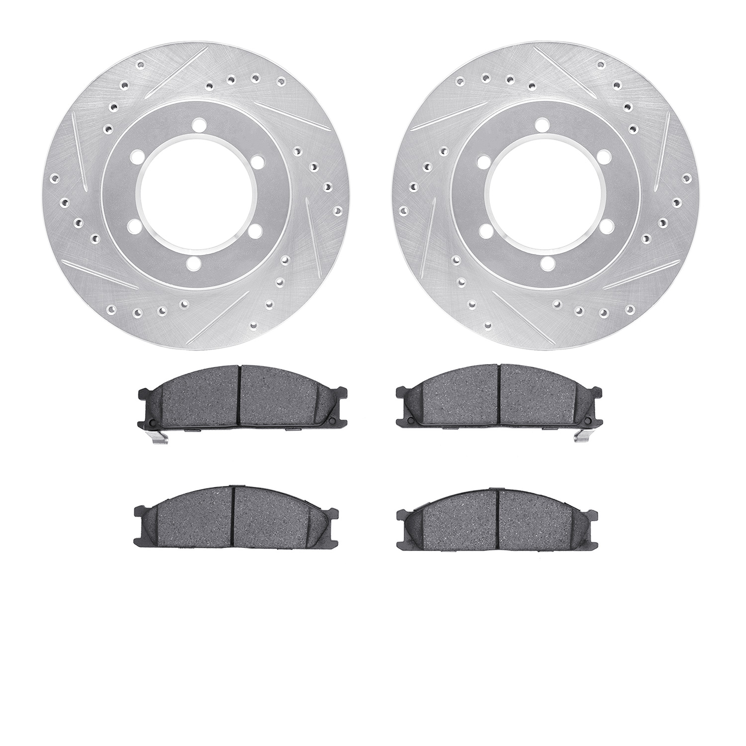 7502-67299 Drilled/Slotted Brake Rotors w/5000 Advanced Brake Pads Kit [Silver], 1998-2015 Infiniti/Nissan, Position: Front