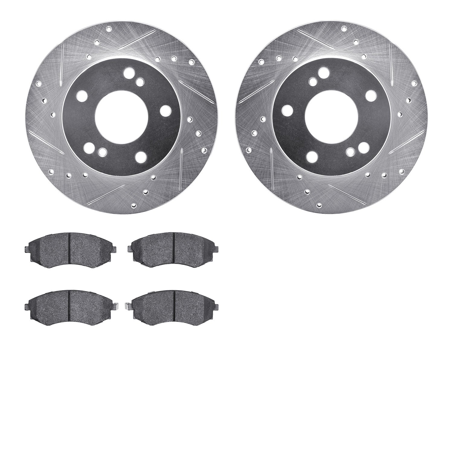 7502-67317 Drilled/Slotted Brake Rotors w/5000 Advanced Brake Pads Kit [Silver], 1996-1996 Infiniti/Nissan, Position: Front