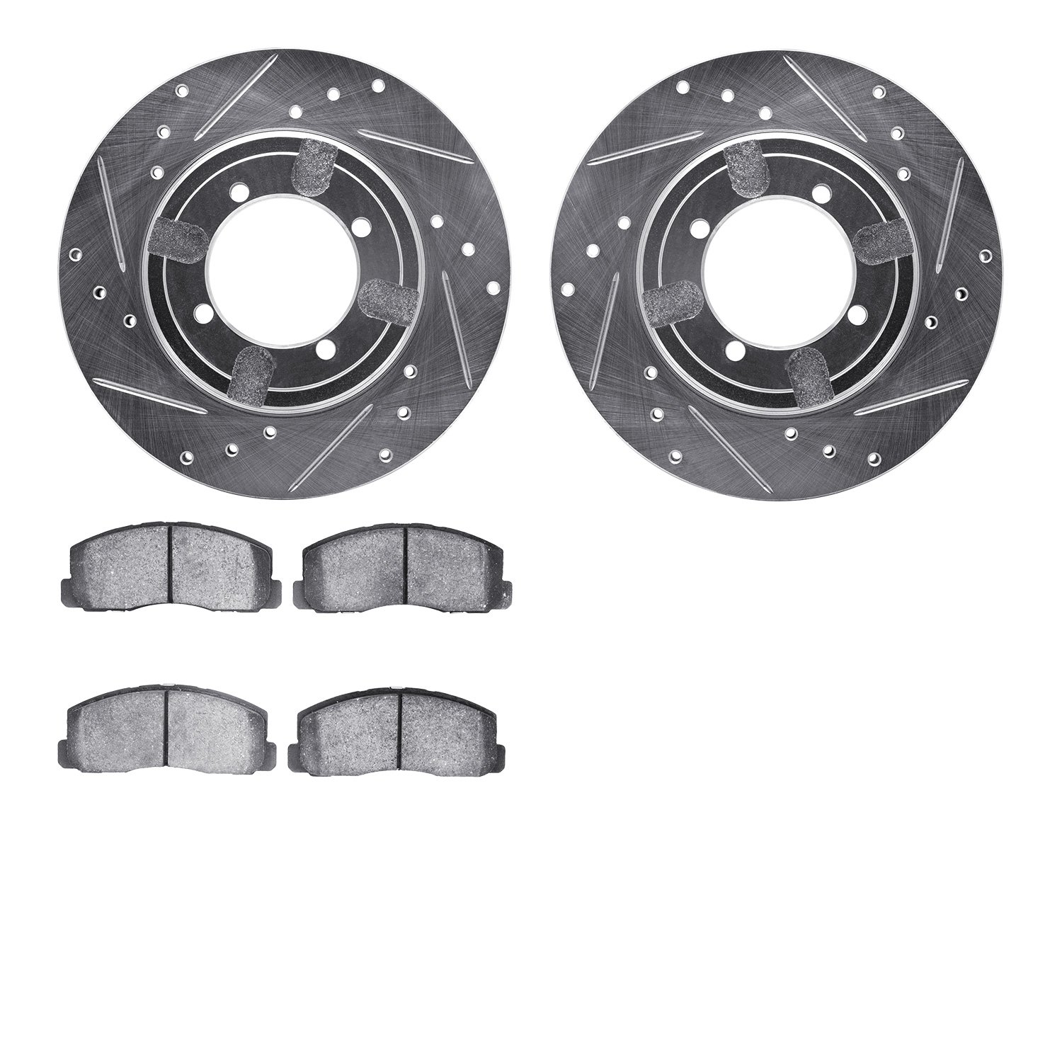 7502-72008 Drilled/Slotted Brake Rotors w/5000 Advanced Brake Pads Kit [Silver], 1984-1990 Multiple Makes/Models, Position: Fron