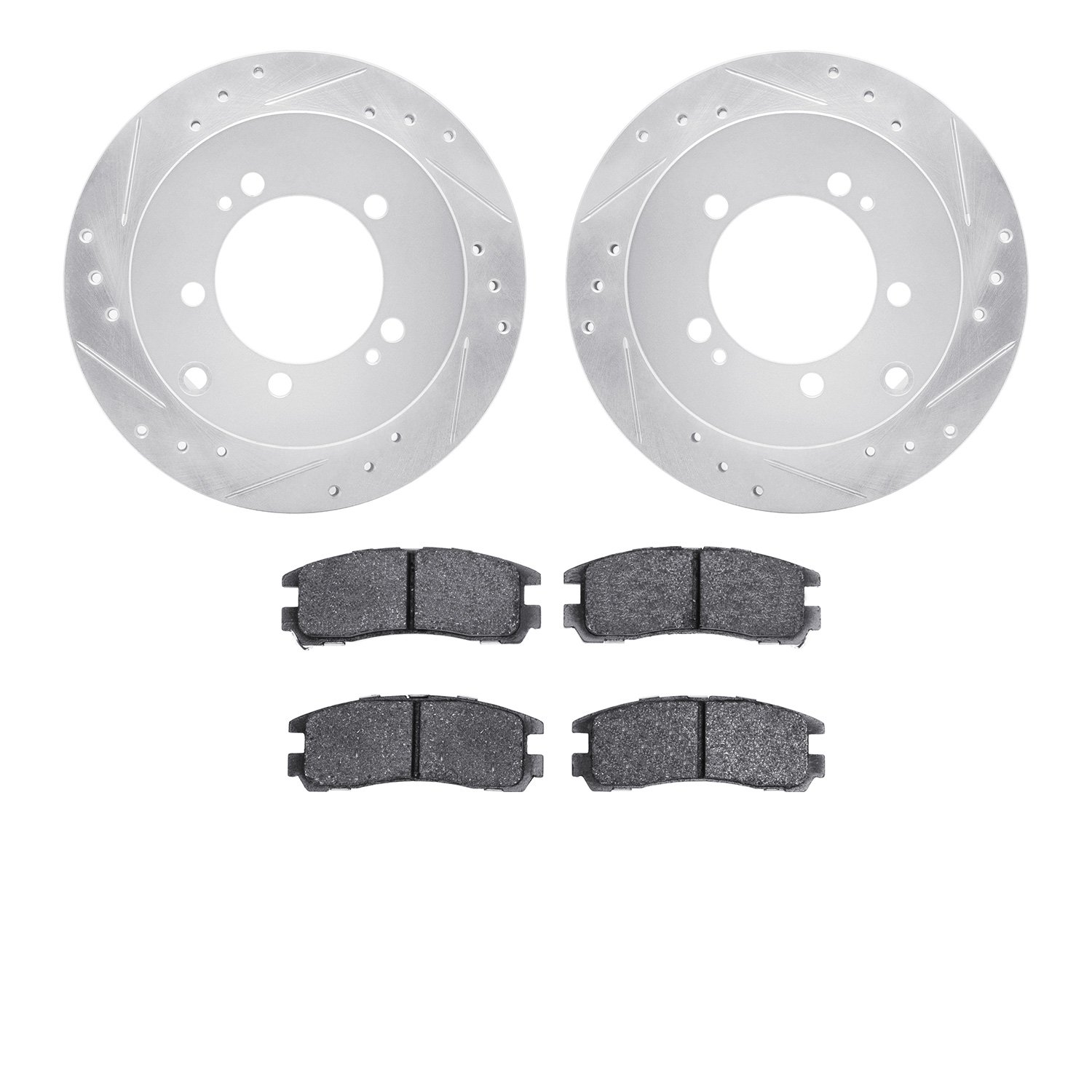 7502-72014 Drilled/Slotted Brake Rotors w/5000 Advanced Brake Pads Kit [Silver], 1991-1999 Multiple Makes/Models, Position: Rear