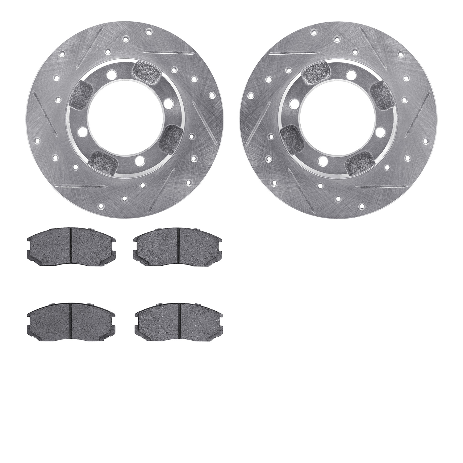 7502-72017 Drilled/Slotted Brake Rotors w/5000 Advanced Brake Pads Kit [Silver], 1991-1992 Multiple Makes/Models, Position: Fron