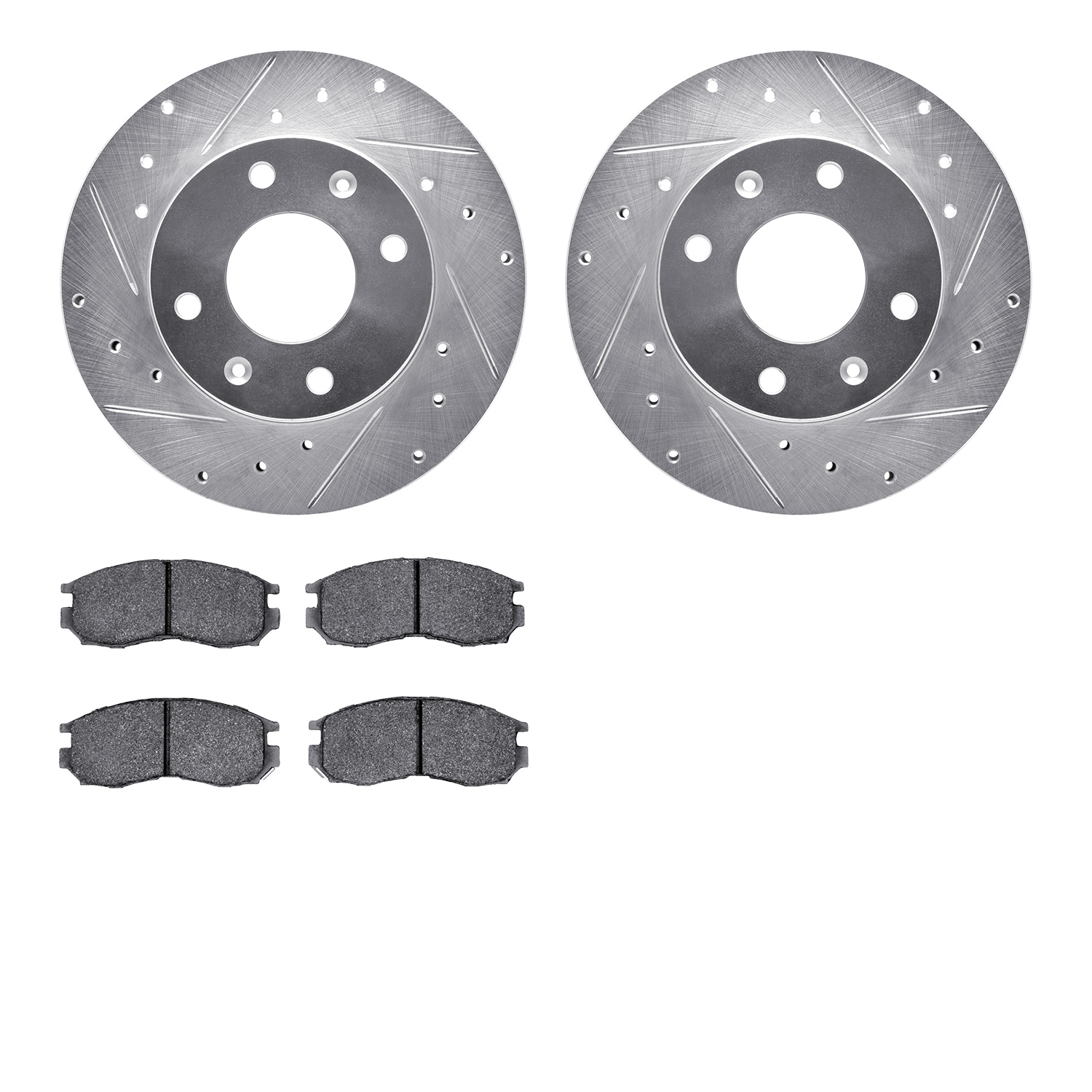 7502-72022 Drilled/Slotted Brake Rotors w/5000 Advanced Brake Pads Kit [Silver], 1989-1997 Multiple Makes/Models, Position: Fron