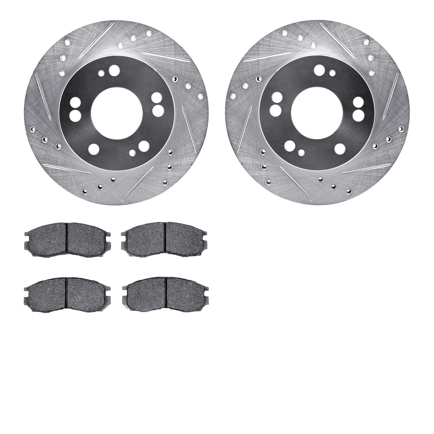 7502-72027 Drilled/Slotted Brake Rotors w/5000 Advanced Brake Pads Kit [Silver], 1990-2005 Multiple Makes/Models, Position: Fron
