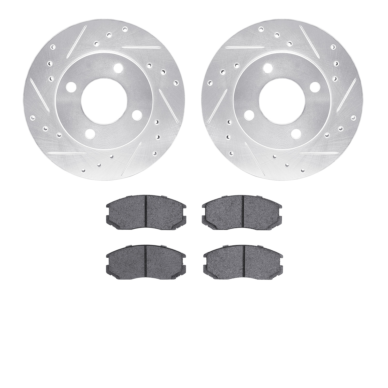 7502-72028 Drilled/Slotted Brake Rotors w/5000 Advanced Brake Pads Kit [Silver], 1992-2000 Multiple Makes/Models, Position: Fron