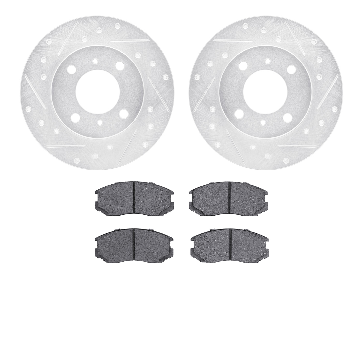 7502-72029 Drilled/Slotted Brake Rotors w/5000 Advanced Brake Pads Kit [Silver], 1992-1996 Multiple Makes/Models, Position: Fron