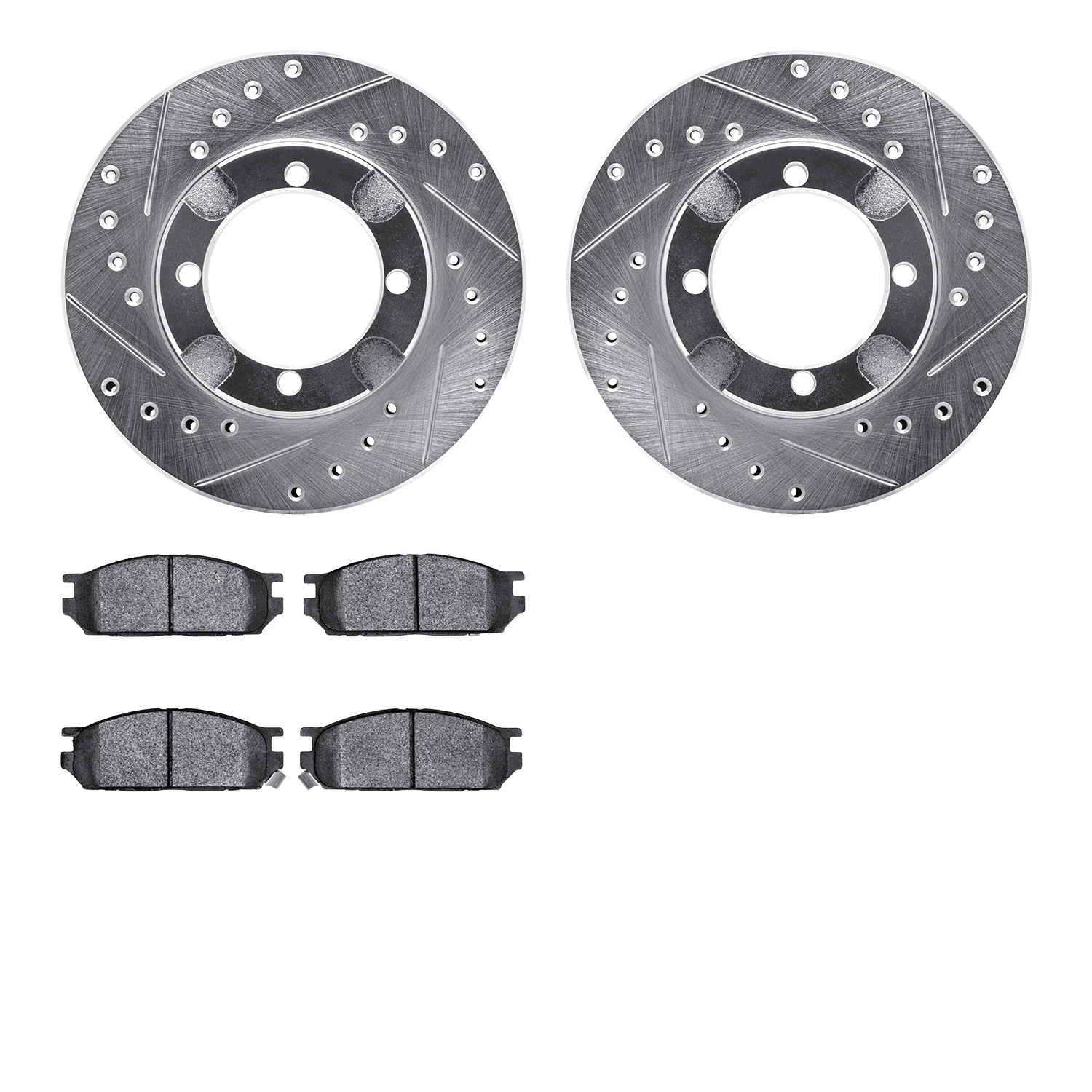 7502-72049 Drilled/Slotted Brake Rotors w/5000 Advanced Brake Pads Kit [Silver], 1991-1992 Multiple Makes/Models, Position: Fron