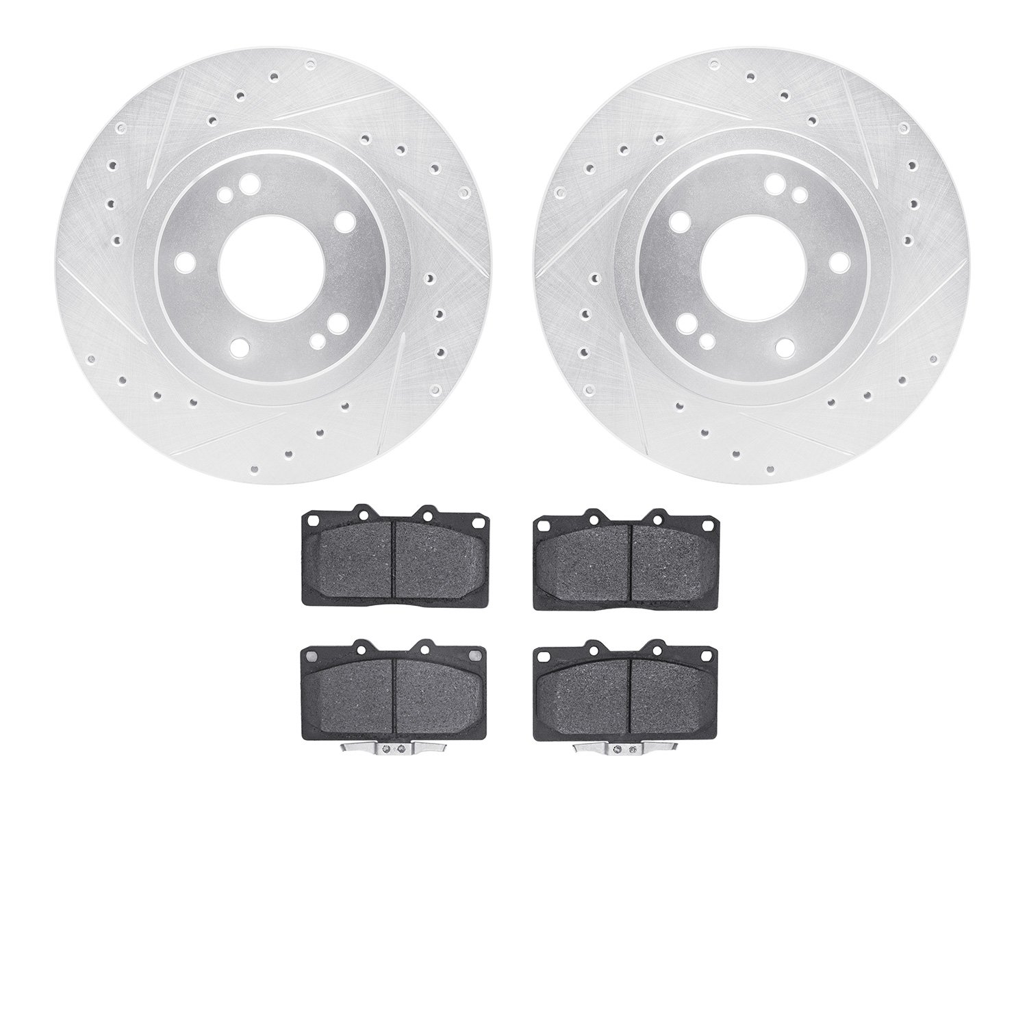 7502-72055 Drilled/Slotted Brake Rotors w/5000 Advanced Brake Pads Kit [Silver], 1991-1993 Multiple Makes/Models, Position: Fron
