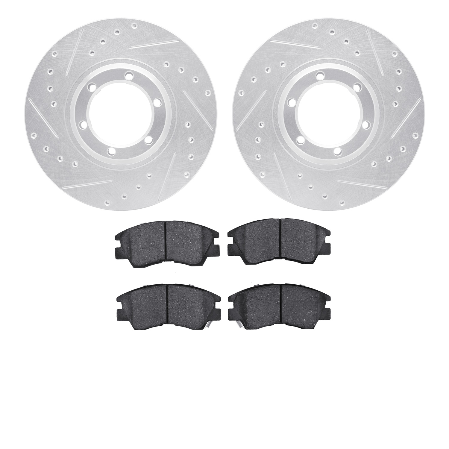 7502-72058 Drilled/Slotted Brake Rotors w/5000 Advanced Brake Pads Kit [Silver], 1986-1995 Multiple Makes/Models, Position: Fron