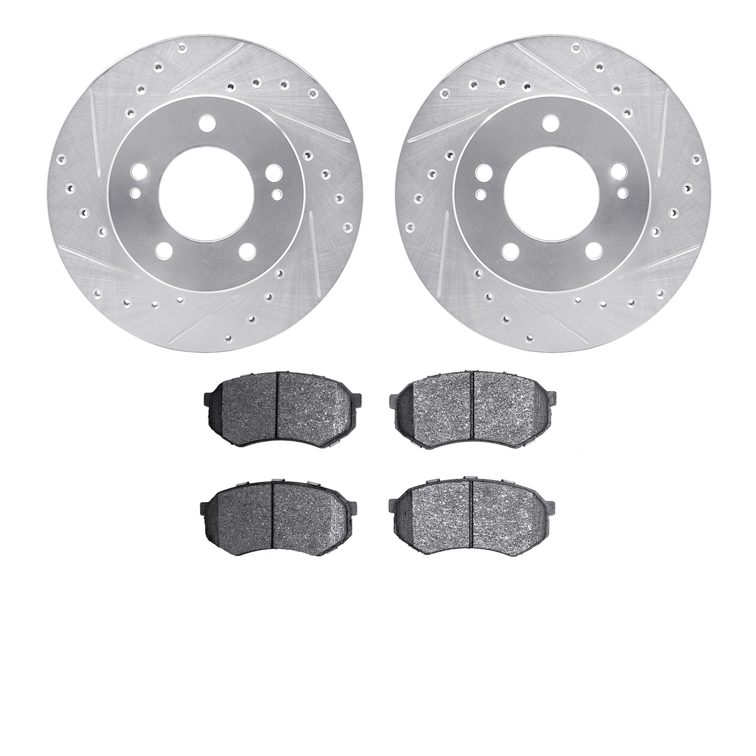 7502-72068 Drilled/Slotted Brake Rotors w/5000 Advanced Brake Pads Kit [Silver], 1983-1989 Multiple Makes/Models, Position: Fron